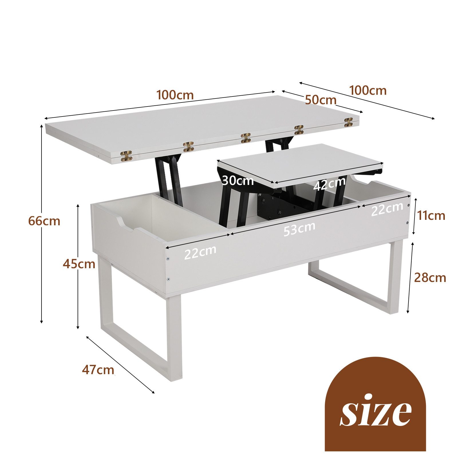 VOWNER Couchtisch Höhenverstellbarer, 3-in-1 Mehrzweck-Wohnzimmertisch, Wei günstig online kaufen