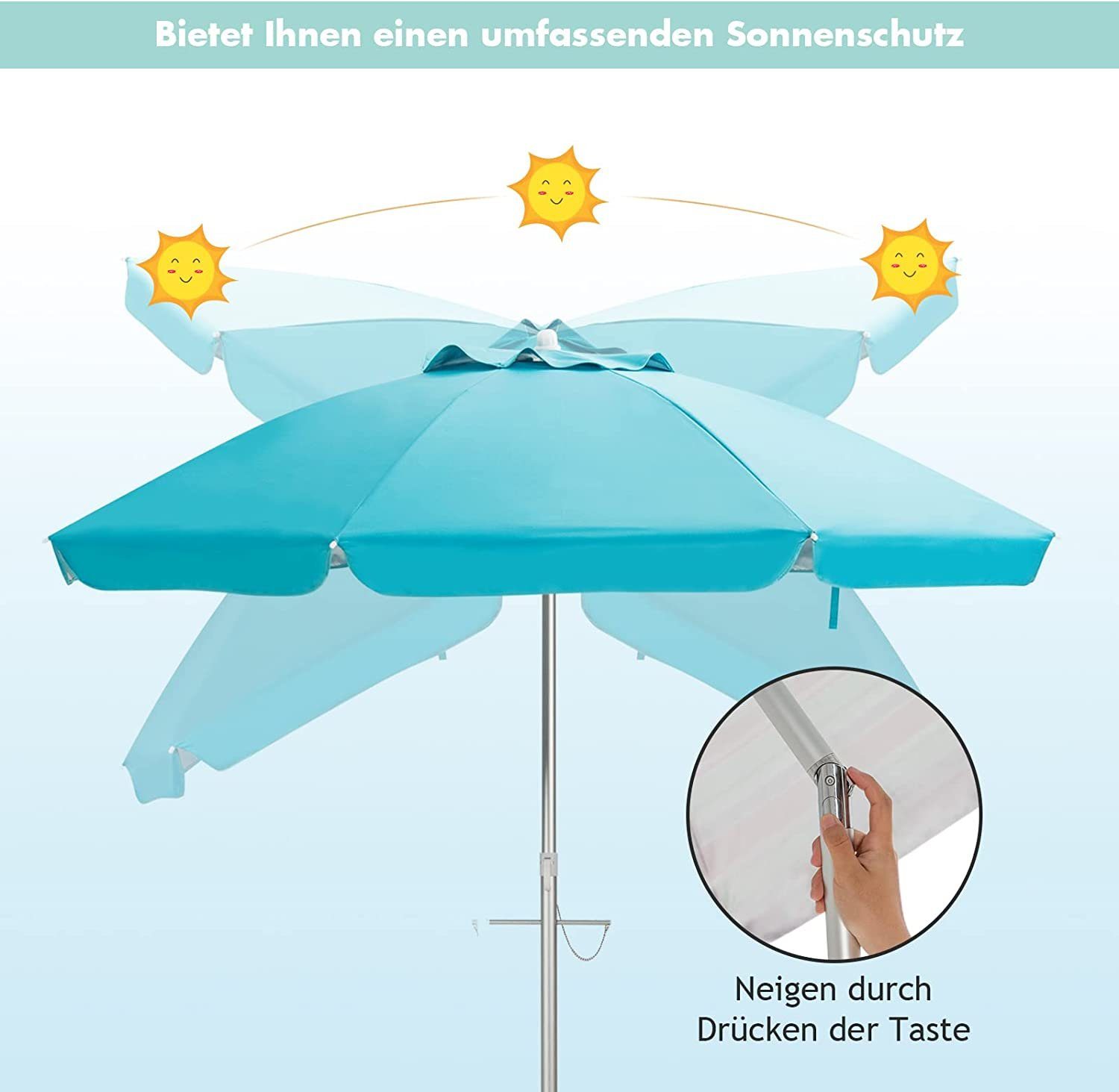 KOMFOTTEU Sonnenschirm 200 cm Strandschirm, aus günstig online kaufen