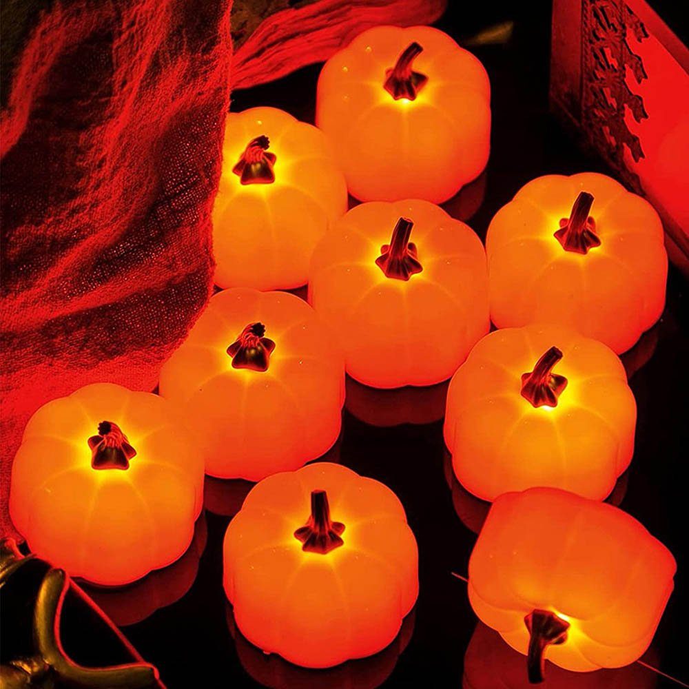 Warmweiß, Party Dekolicht Teelichter, flammenlose LED Herbst Deko Erntedank batterie, LED Tisch für Halloween, Rosnek Kürbis Kerzen,