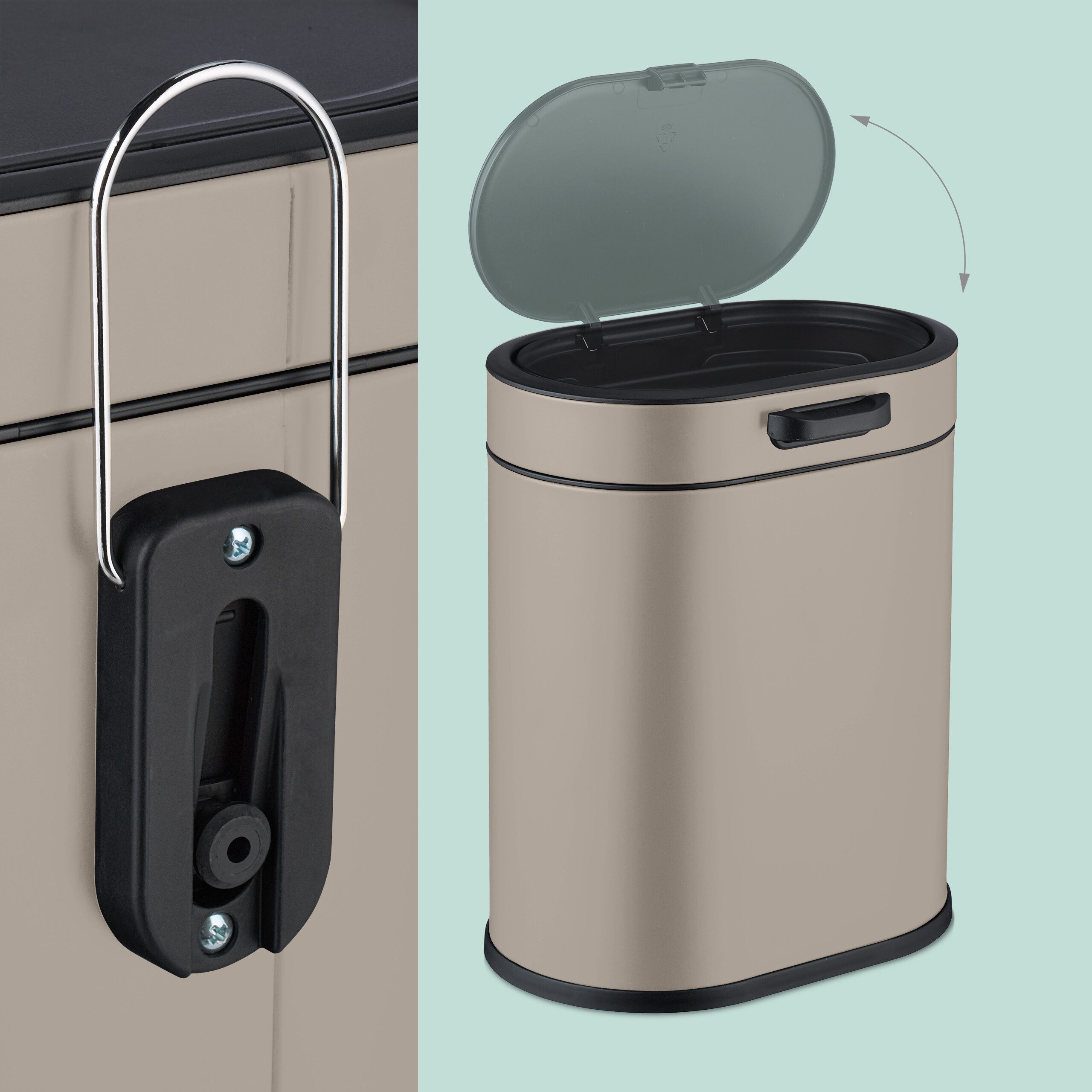 relaxdays Kosmetikeimer Hängender Mülleimer 5 Liter, Beige