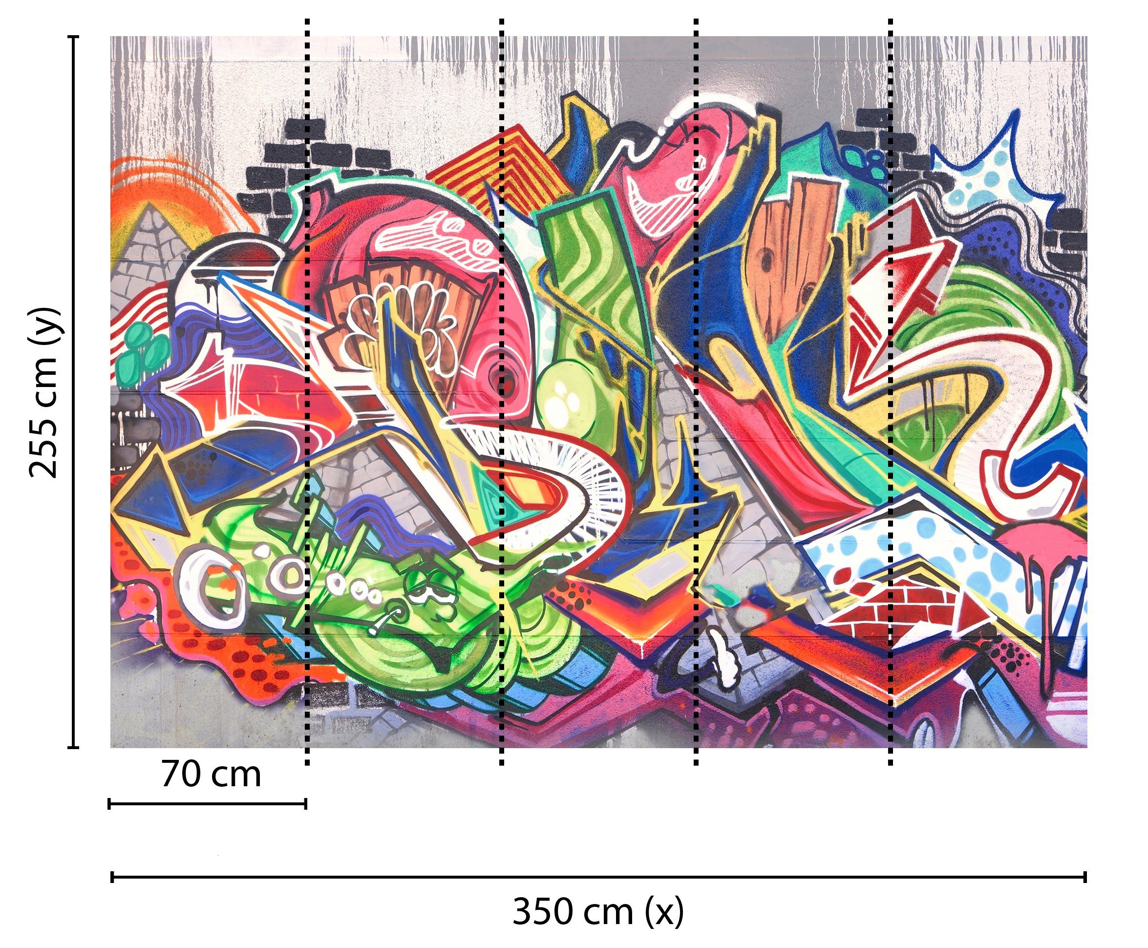 Schräge, (5 Wand, Vlies, Fototapete Graffiti, St), Decke living glatt, walls Designwalls