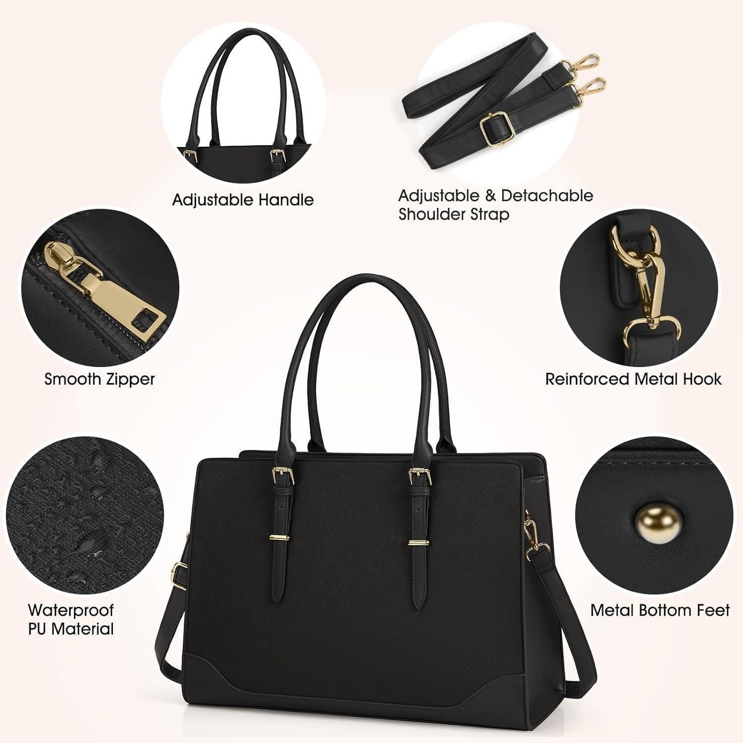 LuxusKollektion Handtasche Handtasche Damen Shopper Schwarz PU Leder Laptoptasche 15.6 Zoll
