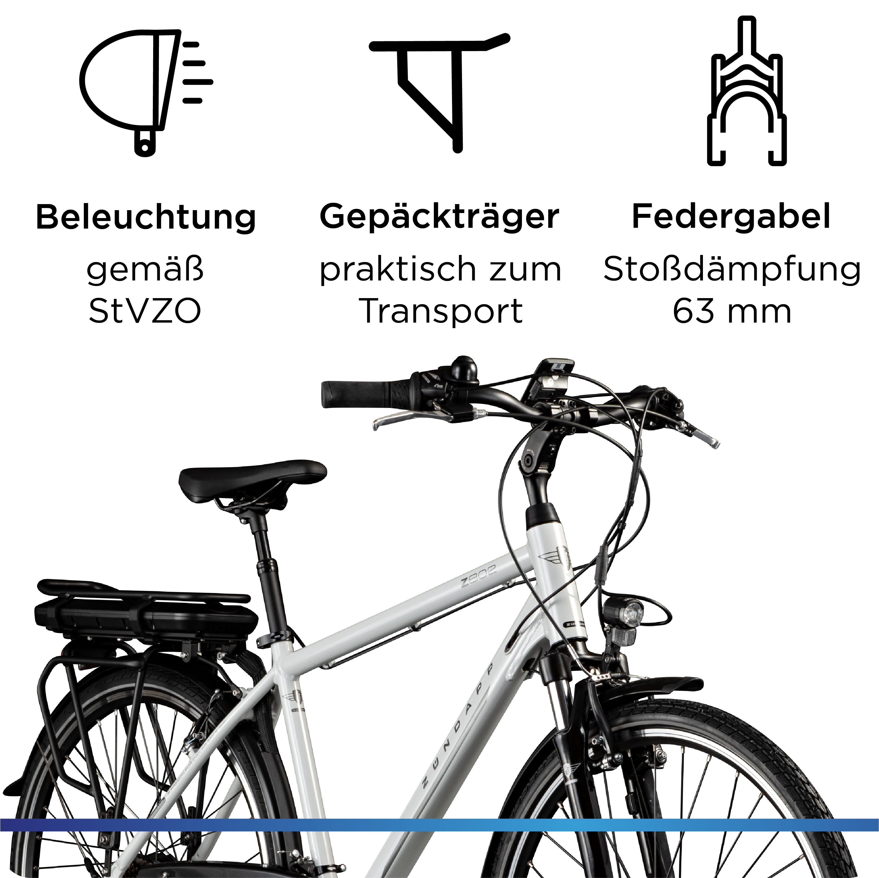 Zündapp E-Bike Trekkingrad Z802 Herren, 21 Gang Shimano Tourney Schaltwerk, Kettenschaltung, Heckmotor, 536 Wh, Pedelec, Elektrofahrrad für Damen u. Herren – Bild 4 von 5
