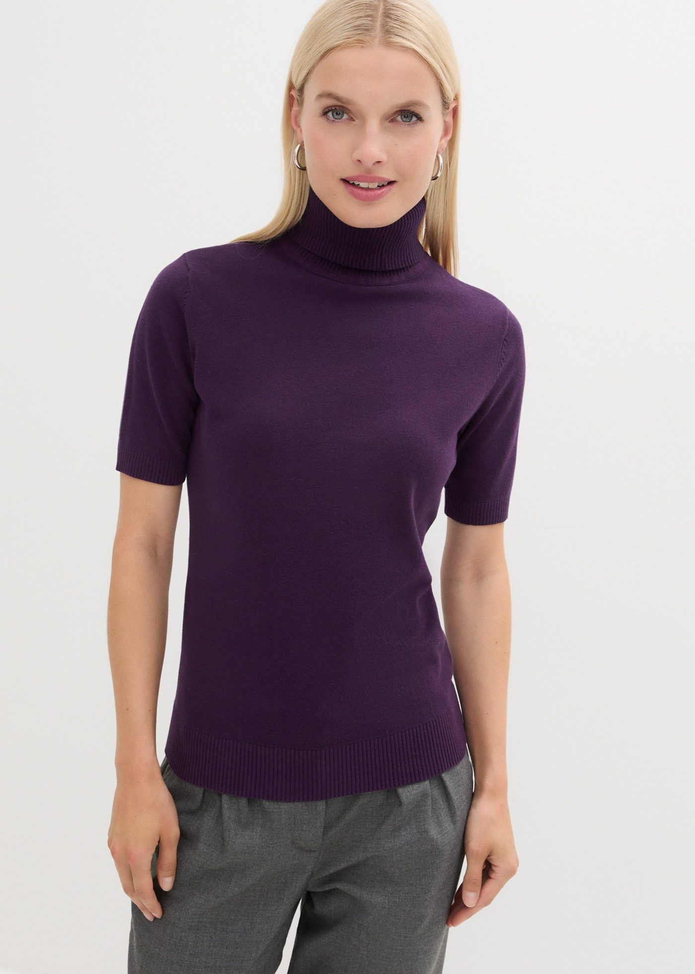 bonprix Rollkragenpullover aus Baumwolle und Polyamid, mit Rollkragen, Kurzarm-Design