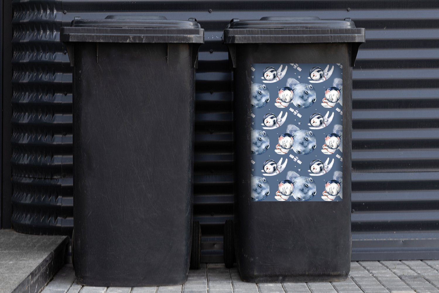 MuchoWow Wandsticker Tiere - Mülleimer-aufkleber, St), Container, Abfalbehälter - Jungen Kinder Sticker, - - Mädchen Muster Mülltonne, Weltraum - (1