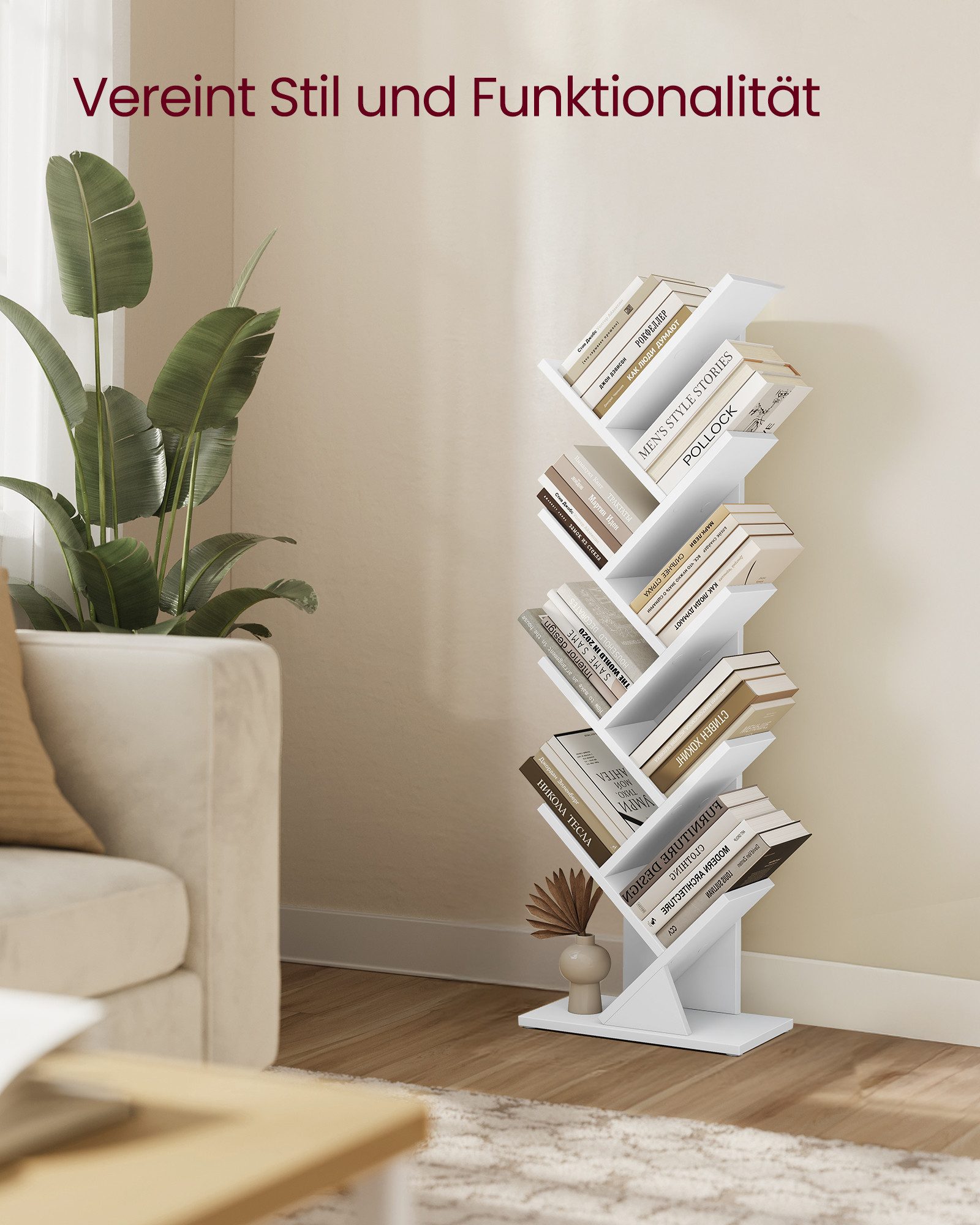 VASAGLE Bücherregal, Baumform, Standregal 9 Ebenen, Eckregal