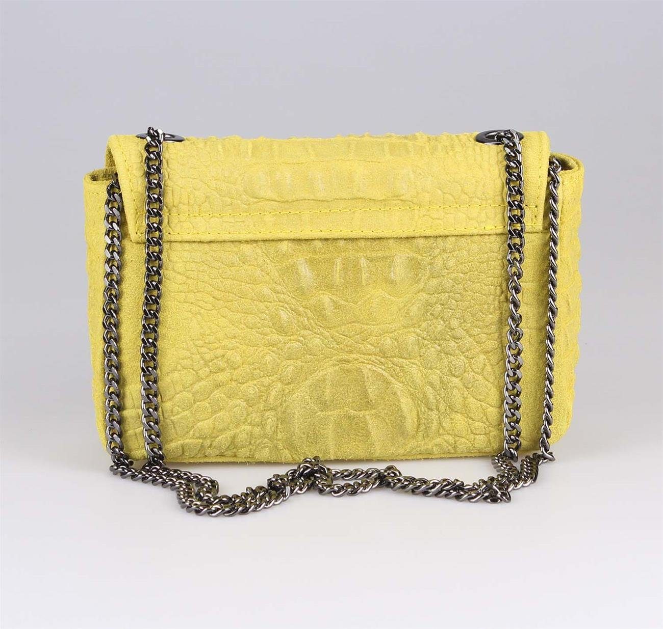 ITALYSHOP24 Schultertasche MADE IN ITALY Damen ECHTLEDER Tasche Umhängetasche Crossbody Bag Kroko, Leicht, Minibag Clutch CrossOver Bodybag Brustbag & Handytasche, Kette