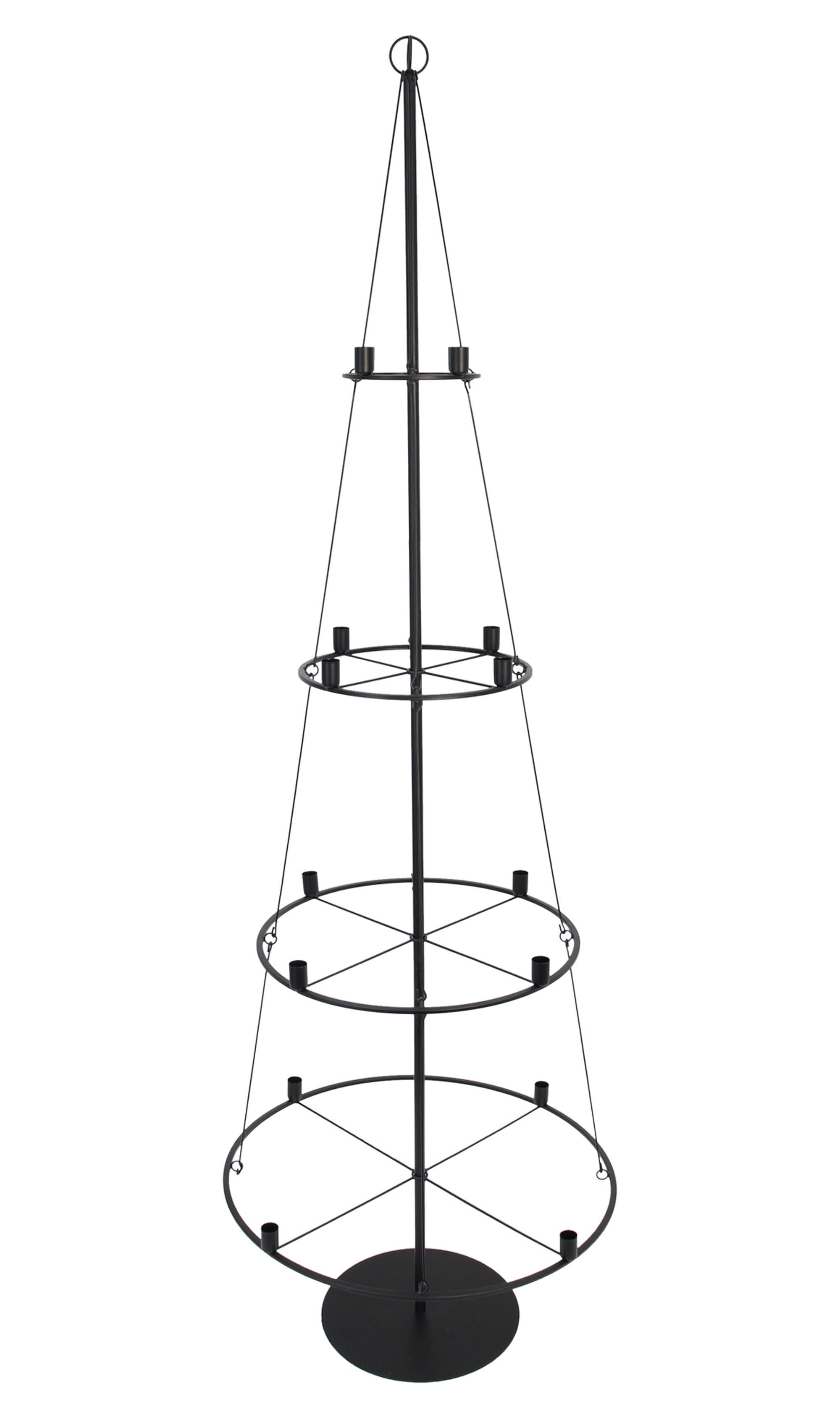 Dekoleidenschaft Künstlicher Weihnachtsbaum "Pyramide" Metallbaum 180 cm hoch schwarz, Kerzenständer für 16 Kerzen, Metall Kunstbaum, Tannenbaum Alternative, XXL Baum Weihnachten