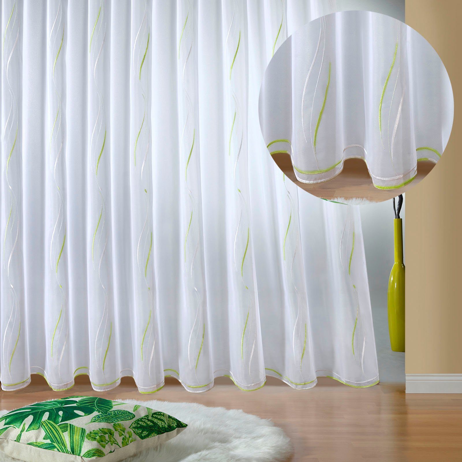 Weckbrodt Gardine VIVIEN (1 St), Smokband, halbtransparent, Voile, echte Stickerei, Voile, Allover, Motiv, Halbtransparent, gebogt, Store