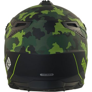 Broken Head Motocrosshelm Squadron Rebelution Camouflage-Grün, mit Ratschen- und Doppel-D-Verschluss