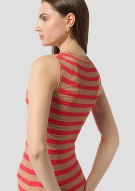 Comma Minikleid Ungefüttertes Feinstrick-Kleid mit Streifen und Rippblende