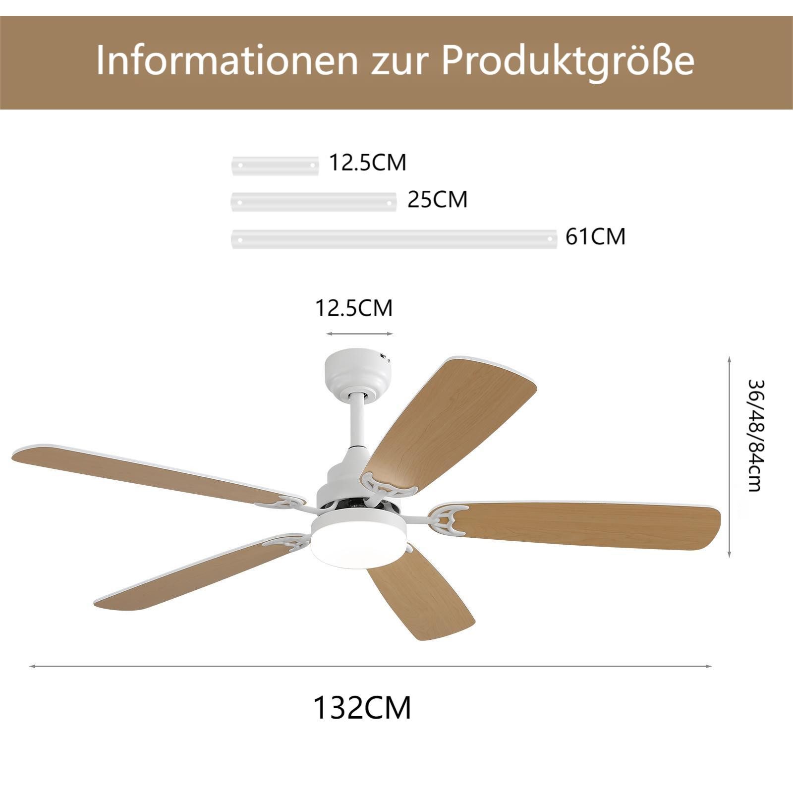 Sofucor Deckenventilator mit Licht und Fernbedienung, DC, 132 cm, 5 doppelfarbige Flügel, zweifarbige Flügel