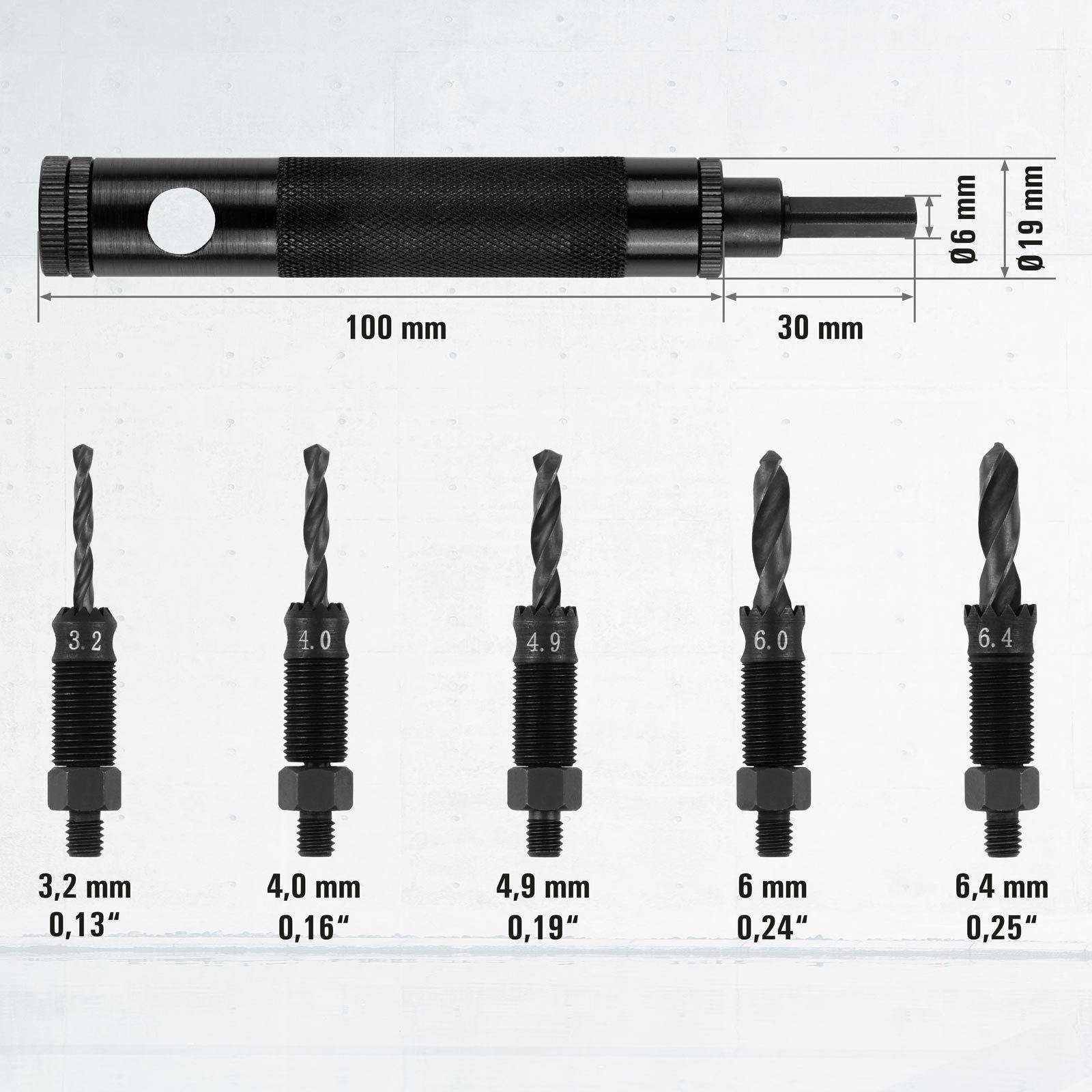 BAUTEC Blindnietzange von für Blindnieten 15-tlg. zum mm, Packung Entfernen Blindnieten Ø Werkzeug 3,2-6,4 »