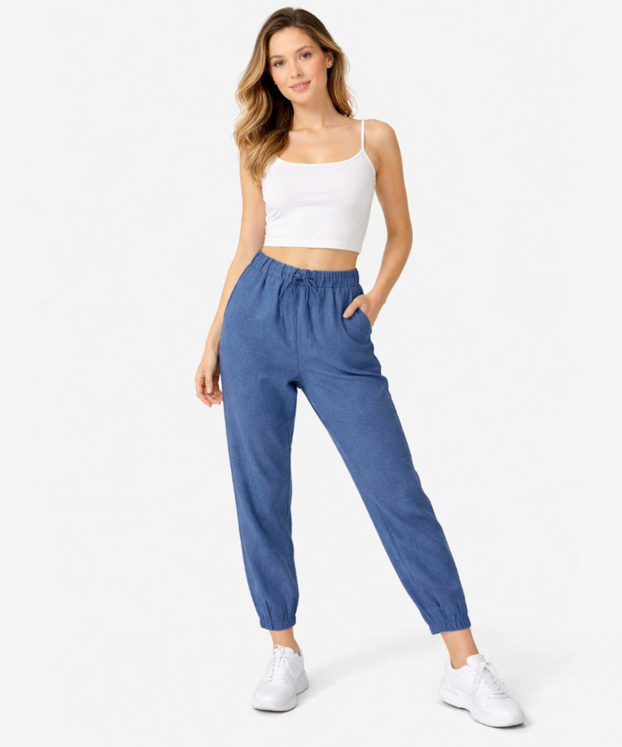 fashionshowcase Stoffhose Damen Hose im Jogger Style mit elastischem Bund und Kordelzug (1-tlg) Bequemer Schlupfbund für hohen Tragekomfort