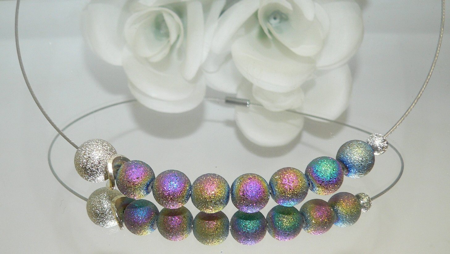 traumschmuck Halsreif 191a Edelstahl Halsreif Perle irisierend Brillianteffekt mehrfarbig (Geschenk Muttertag Weihnachten Geburtstag, incl. Schmuckbox), handgefertigt, Made in Germany
