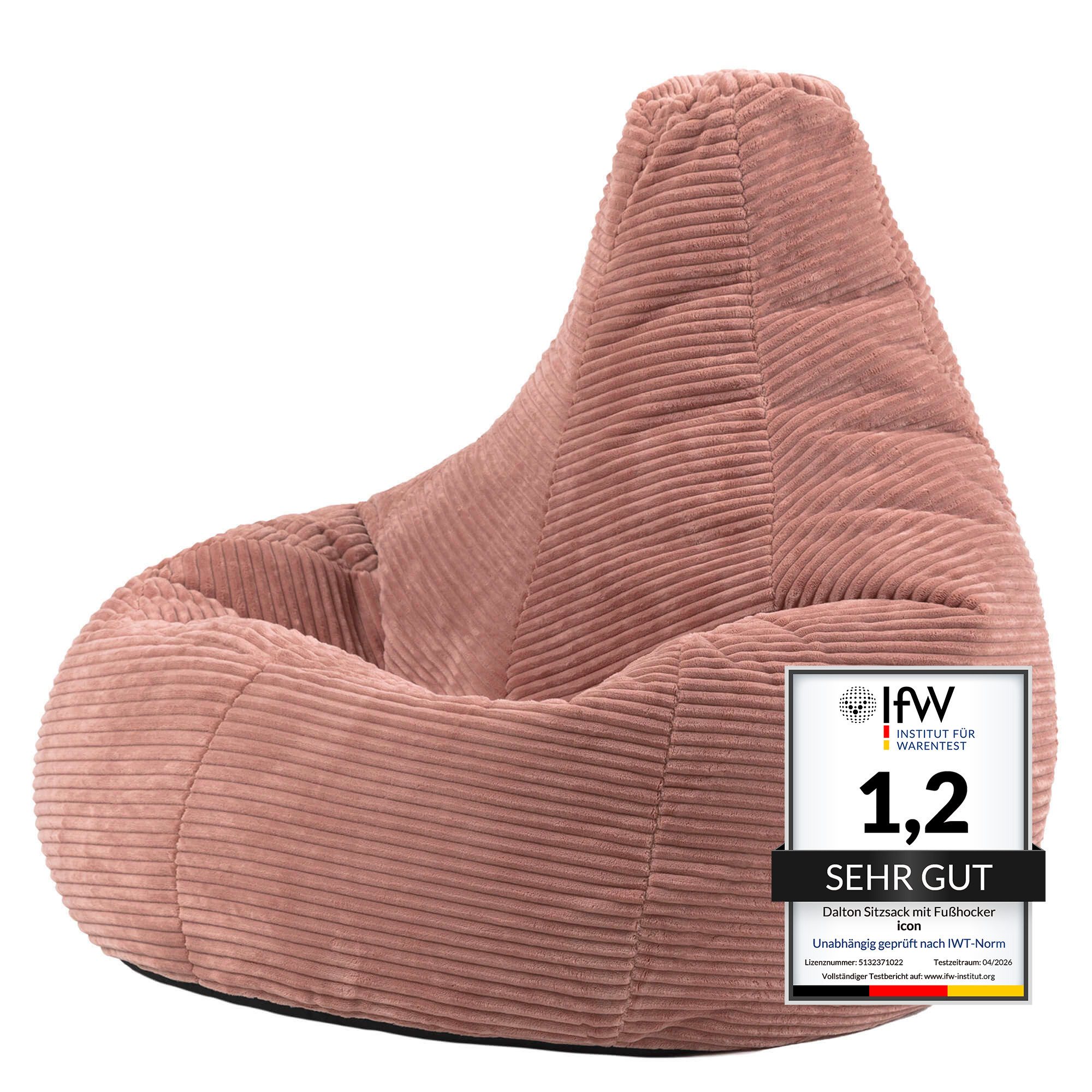 icon Sitzsack Sessel mit Rückenlehne aus Cord „Dalton“, Sitzsack XXL, Gaming Sitzsack, Made in Germany, Erwachsene & Kinder