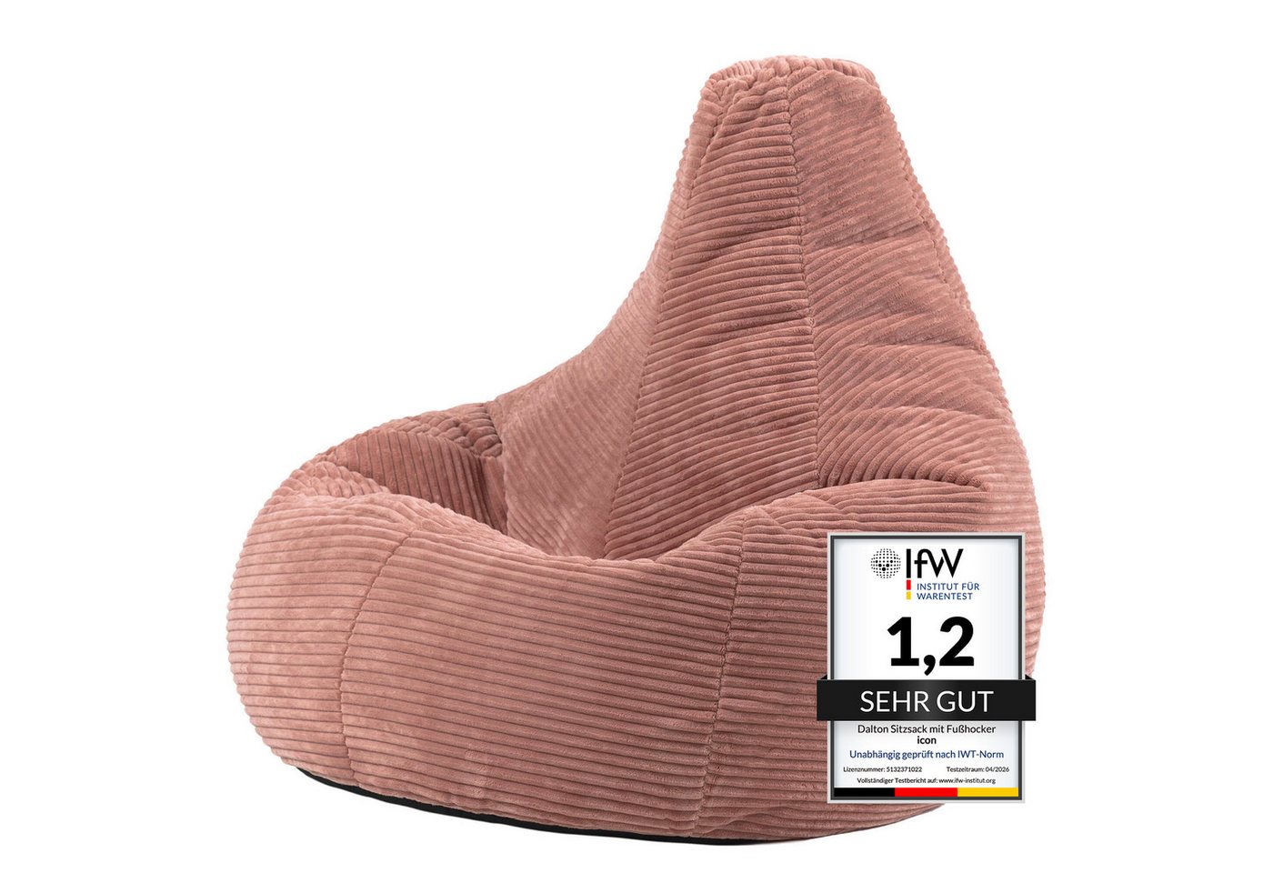 icon Sitzsack Sessel mit Rückenlehne aus Cord „Dalton“, Sitzsack XXL, Gaming Sitzsack, Made in Germany, Erwachsene & Kinder