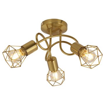 Globo Deckenspot, Leuchtmittel nicht inklusive, Deckenleuchte Spotlampe Wohnzimmerleuchte 3 Flammig E14 gold Gitter