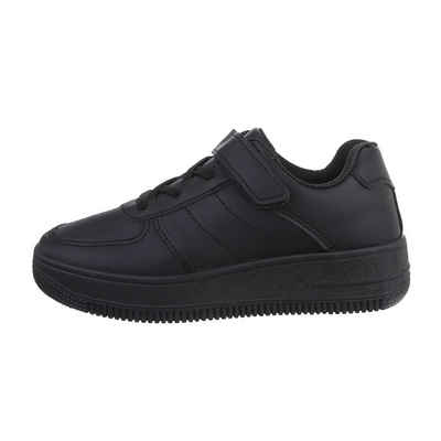 Ital-Design Kinder Low-Top Freizeit Sneaker Flach Freizeitschuhe in Schwarz