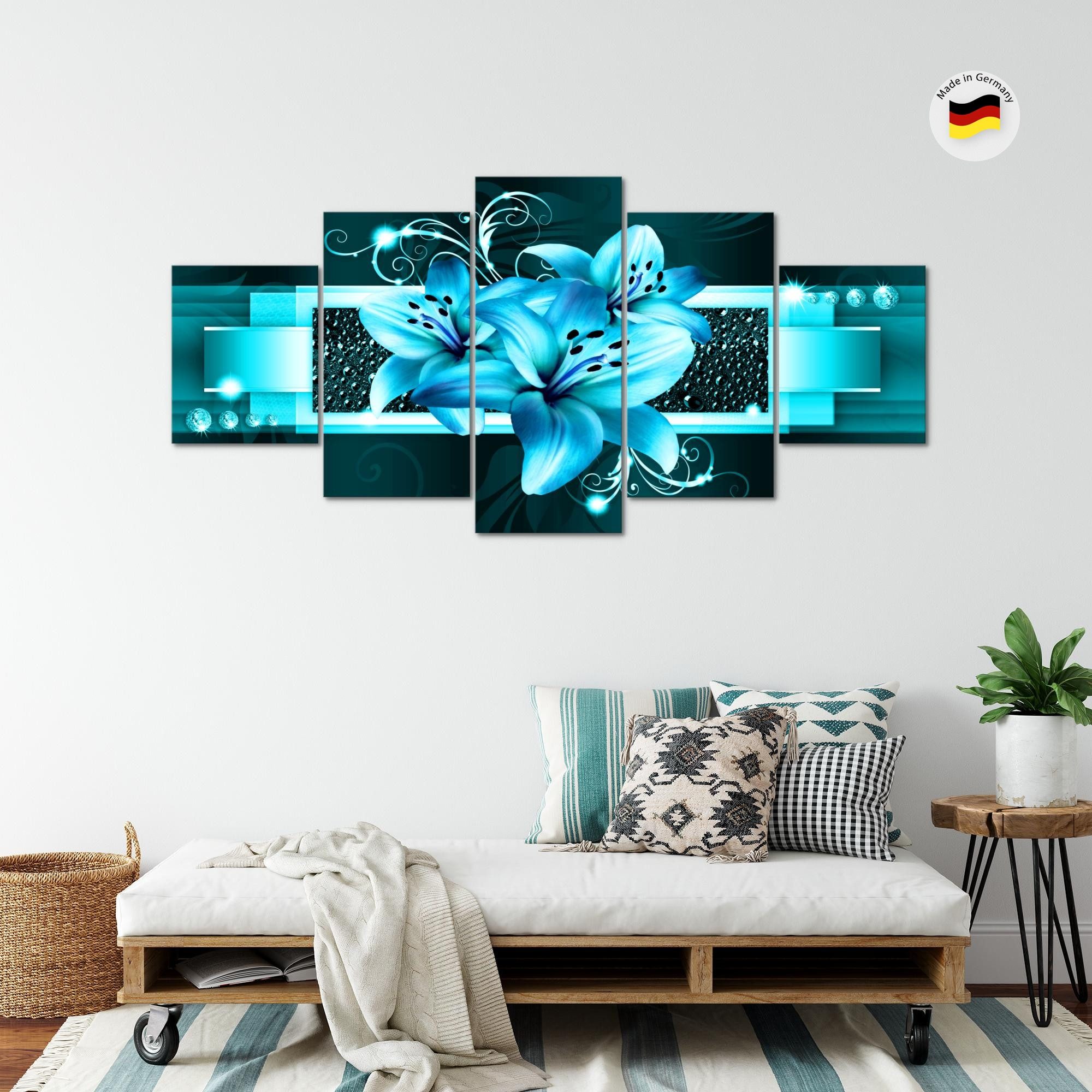 Runa Art Wandbild Bilder Blumen Lilien 5 Teilig Wanddekoration Design Türkis 008651a, 200L x 100B cm – Bild 4 von 5
