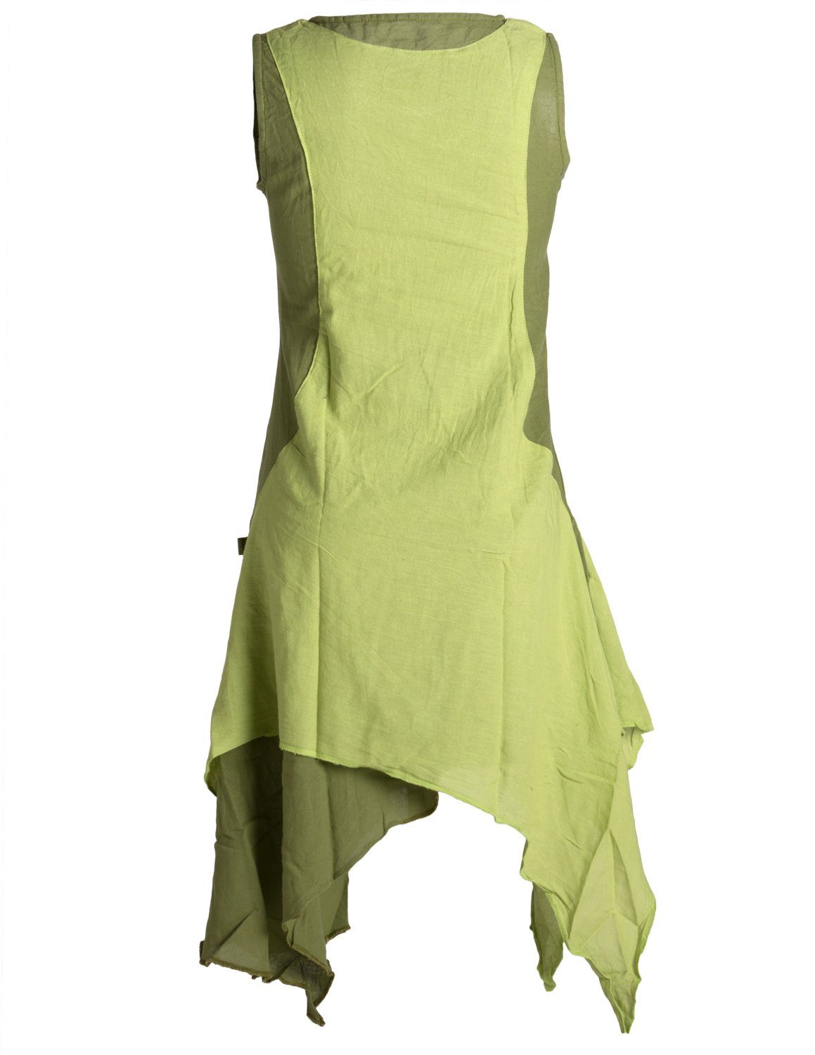 Vishes Sommerkleid Lagenlook Boho, handgewebte Ärmelloses Goa, olive-hellgrün Kleid Baumwolle Style Hippie