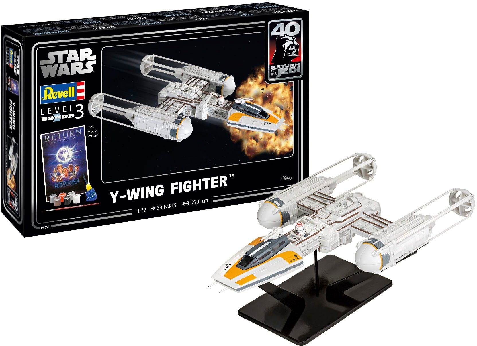 Revell® Modellbausatz 40 Jahre Rückkehr der Jedi Ritter, Y-Wing Fighter, Maßstab 1:72, Made in Europe