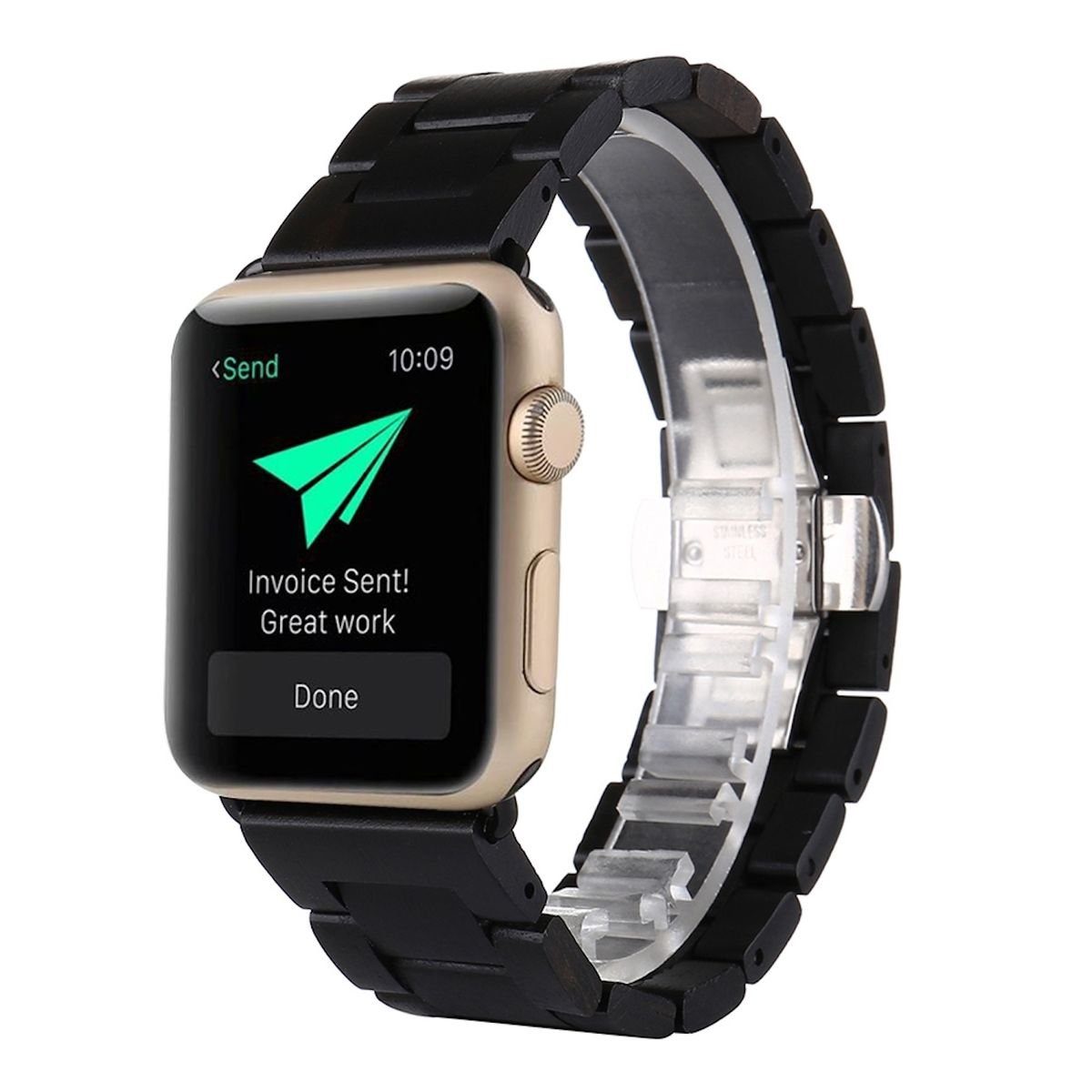 Wigento Smartwatch-Armband Für Universal 22mm Style Holz Schwarz Ersatz Armband Smart Uhr Band