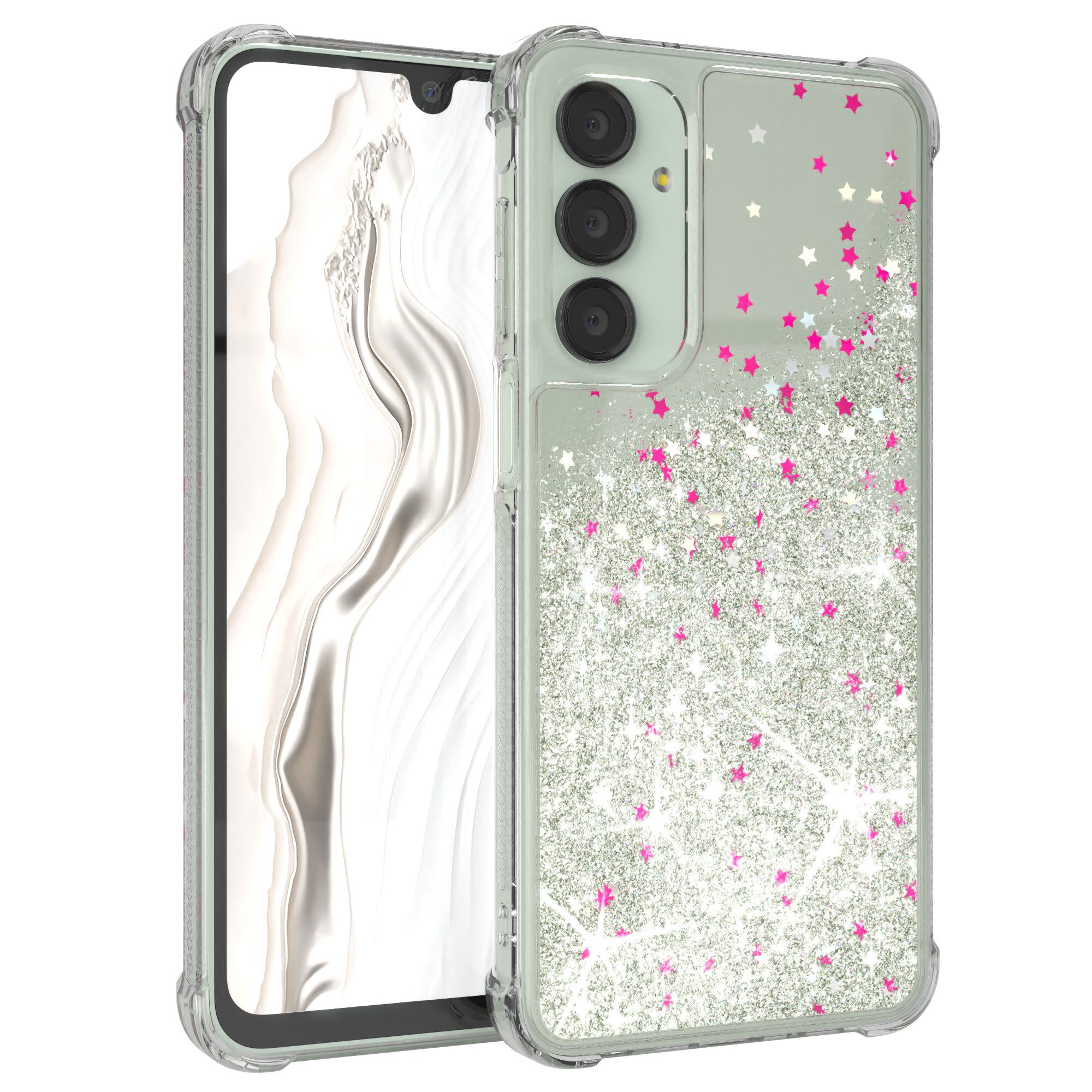EAZY CASE Handyhülle Liquid Glittery Case für Samsung Galaxy A16 5G 6,7 Zoll, Kratzfeste Silikonhülle stoßfestes Back Cover Phone Case Etui Silber