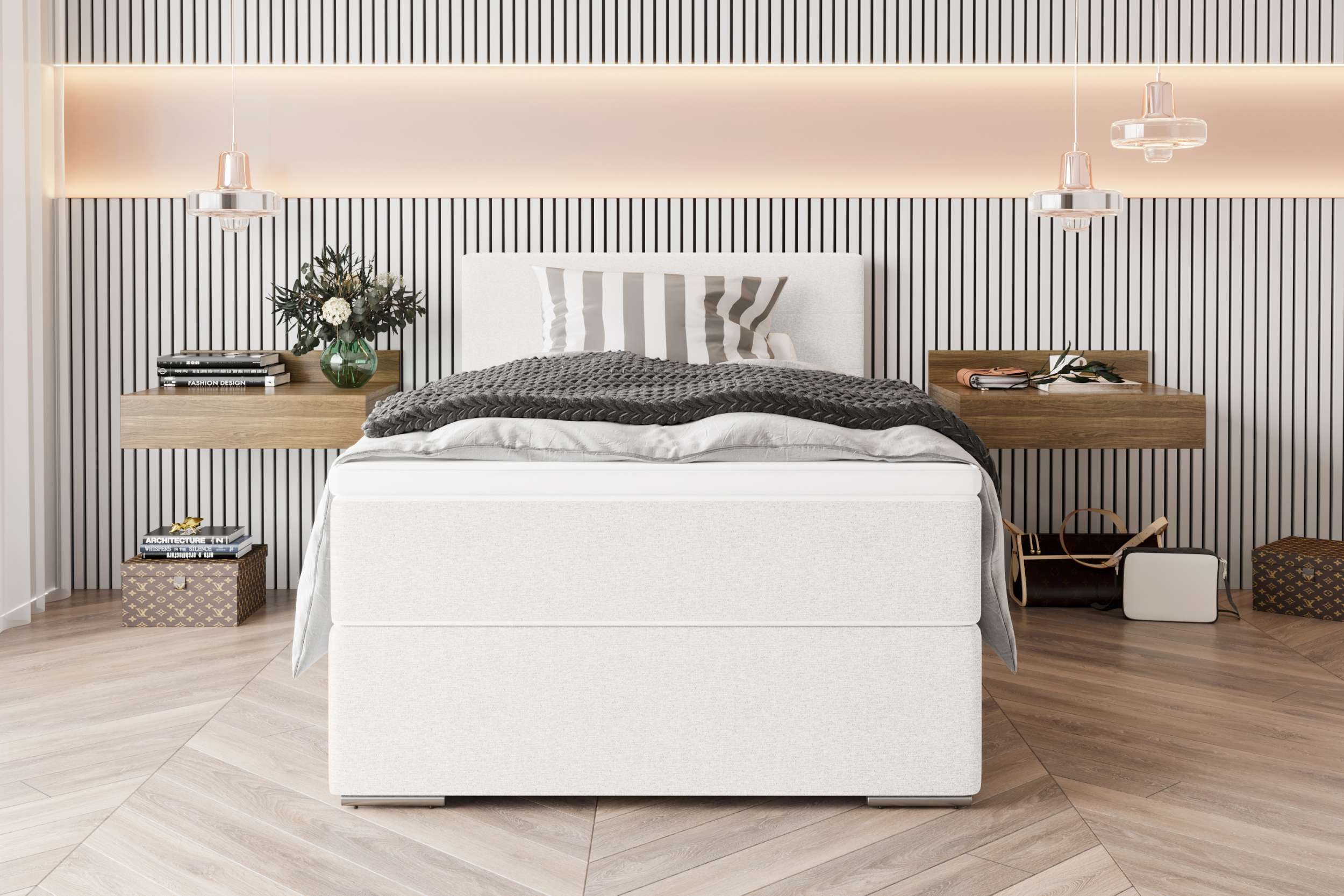 99rooms Boxspringbett Phönix Mini (Schlafzimmerbett, Bett), mit Taschenfederkernmatratze und Topper, in Webstoff MALMO_NEW