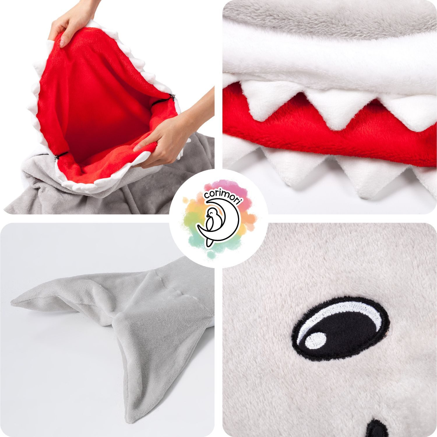 Corimori Deckenschlafsack Haifisch Flauschige Kuschel-Decke Couch-Schlafsack (Packung, Geschenk), Hai-Kuscheldecke, Geschenk, Kinder, Jungen, Jungs, Einheitsgröße