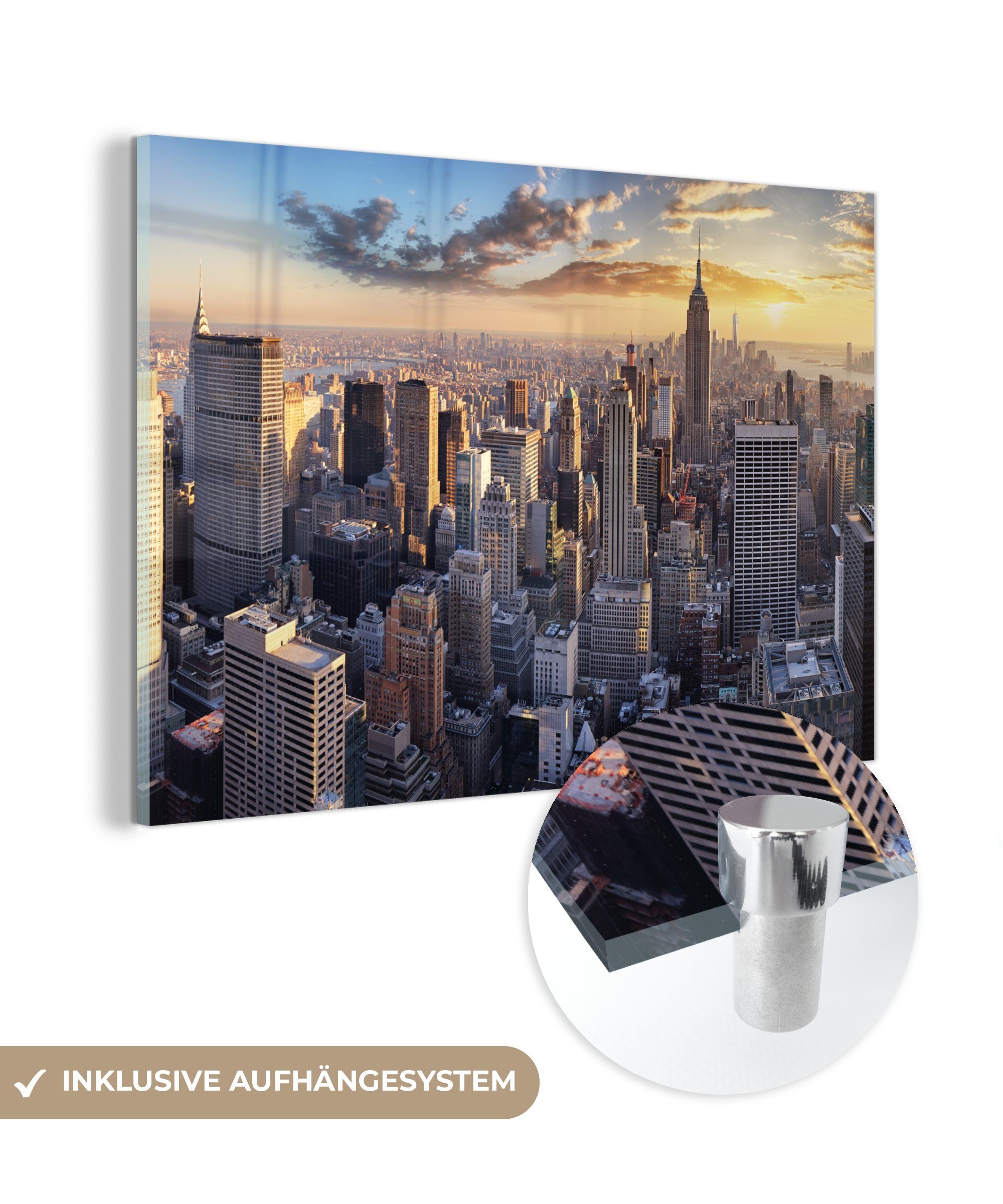 MuchoWow Acrylglasbild New York - Skyline - Wolken, (1 St), Acrylglasbilder Wohnzimmer & Schlafzimmer