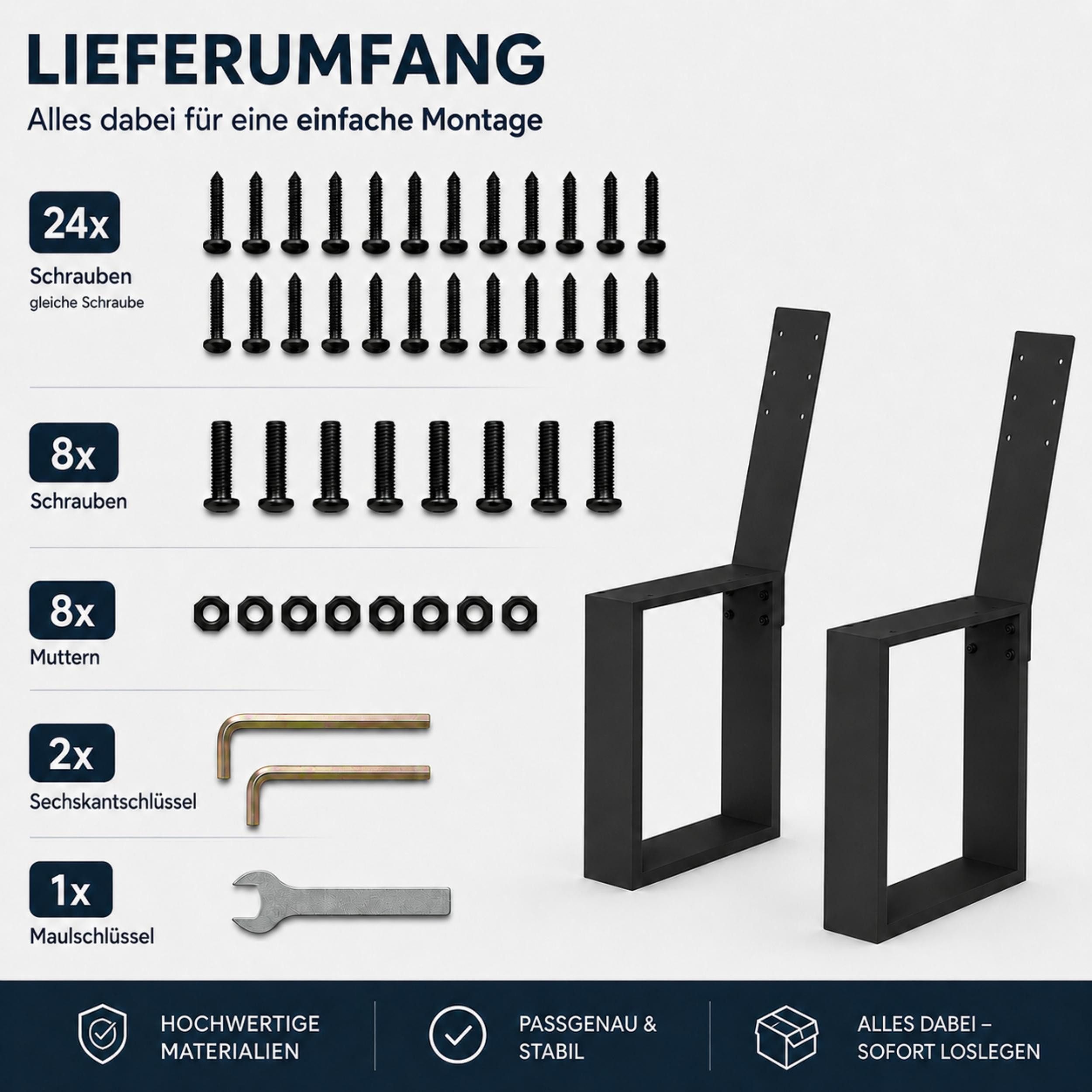DanDiBo Sitzbank Bankbeine mit Rückenlehne Metall Schwarz DIY Bankgestell (2er Set, Bank Füße Bankkufen), Massives Metall