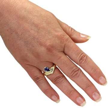 SKIELKA DESIGNSCHMUCK Goldring Tansanit Ring 0,79 ct. mit Diamant Brillanten (Gelbgold 585), hochwertige Goldschmiedearbeit aus Deutschland