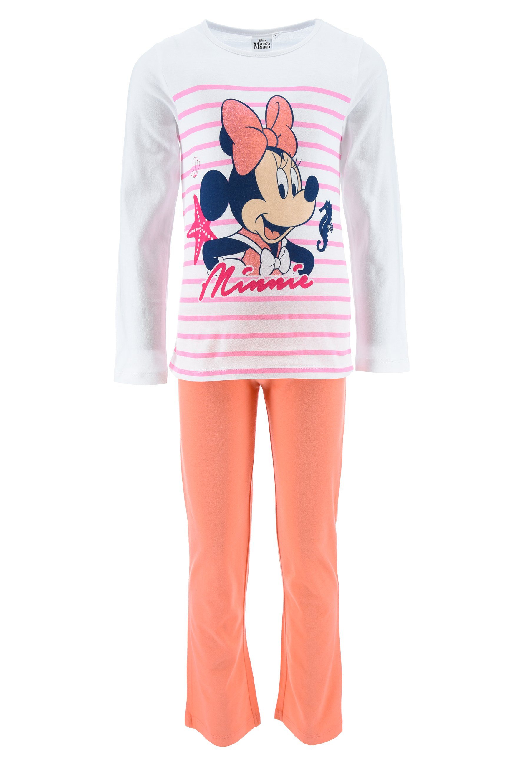 Disney Minnie Mouse Schlafanzug Mädchen Schlafanzug Kinder Pyjama Langarm Shirt + Schlaf-Hose (2 tlg) Mini Maus Pink