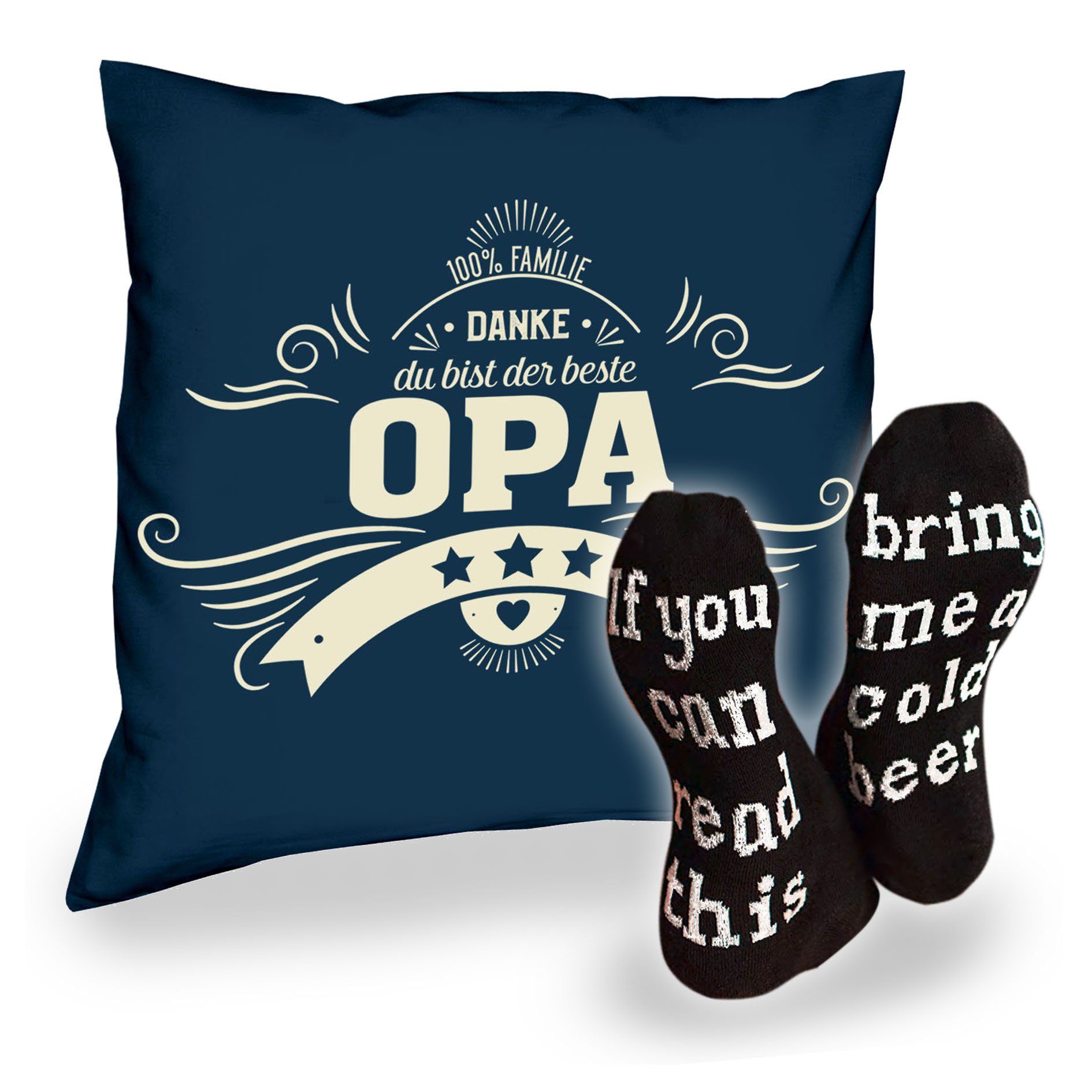 Opa für Soreso® Kissen mit Mann Weihnachtsgeschenk und Füllung Modellname: Socken Blau Navy Großvater, Dekokissen
