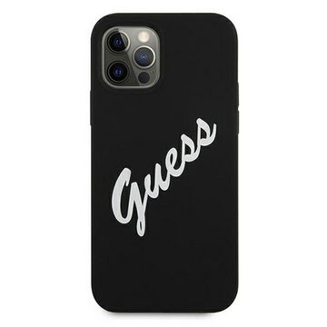 Guess Handyhülle Guess Silikon Vintage Apple iPhone 12 / 12 Pro Schwarz Weiß Hard Case Cover Schutzhülle Etui