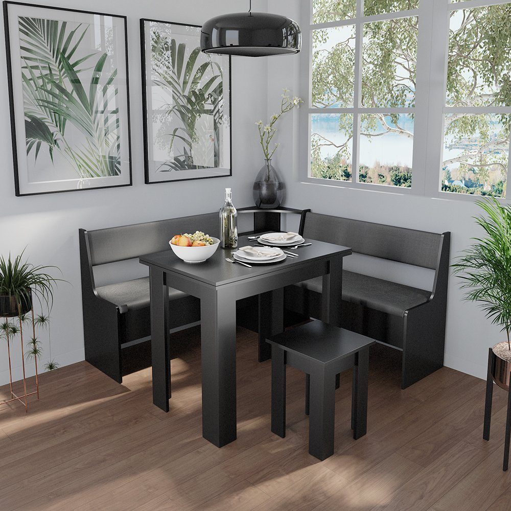 Vicco Sitzgruppe Roman, Schwarz, 150 x 150 cm mit Tisch, (Set, 5-tlg., 5-er Set), Truhenfunktion