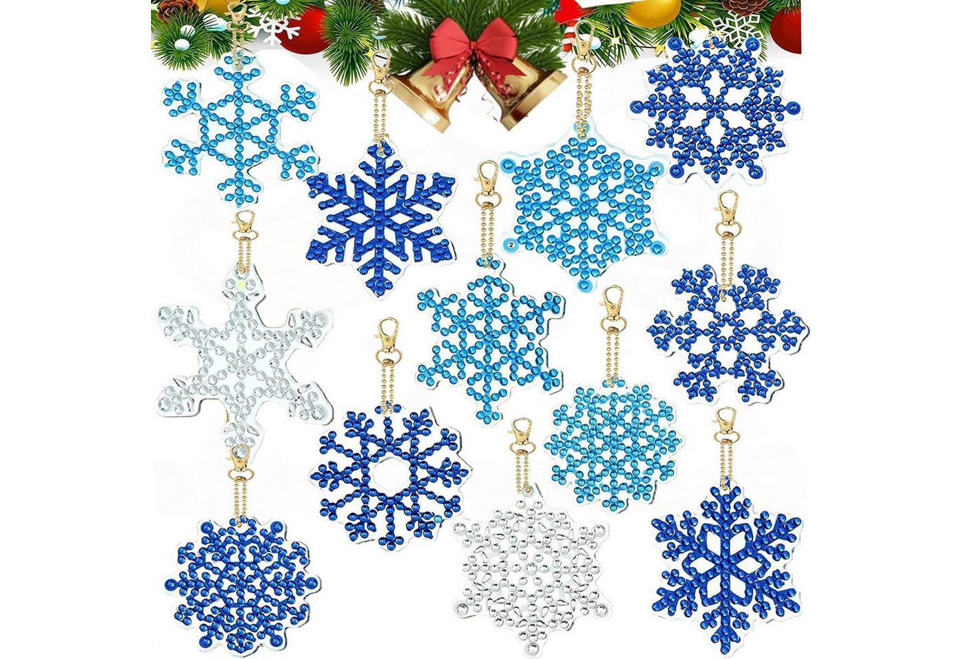 LuxusKollektion Kreativset 12er Set Schneeflocken Diamant Painting Weihnachten Schlüsselanhänger