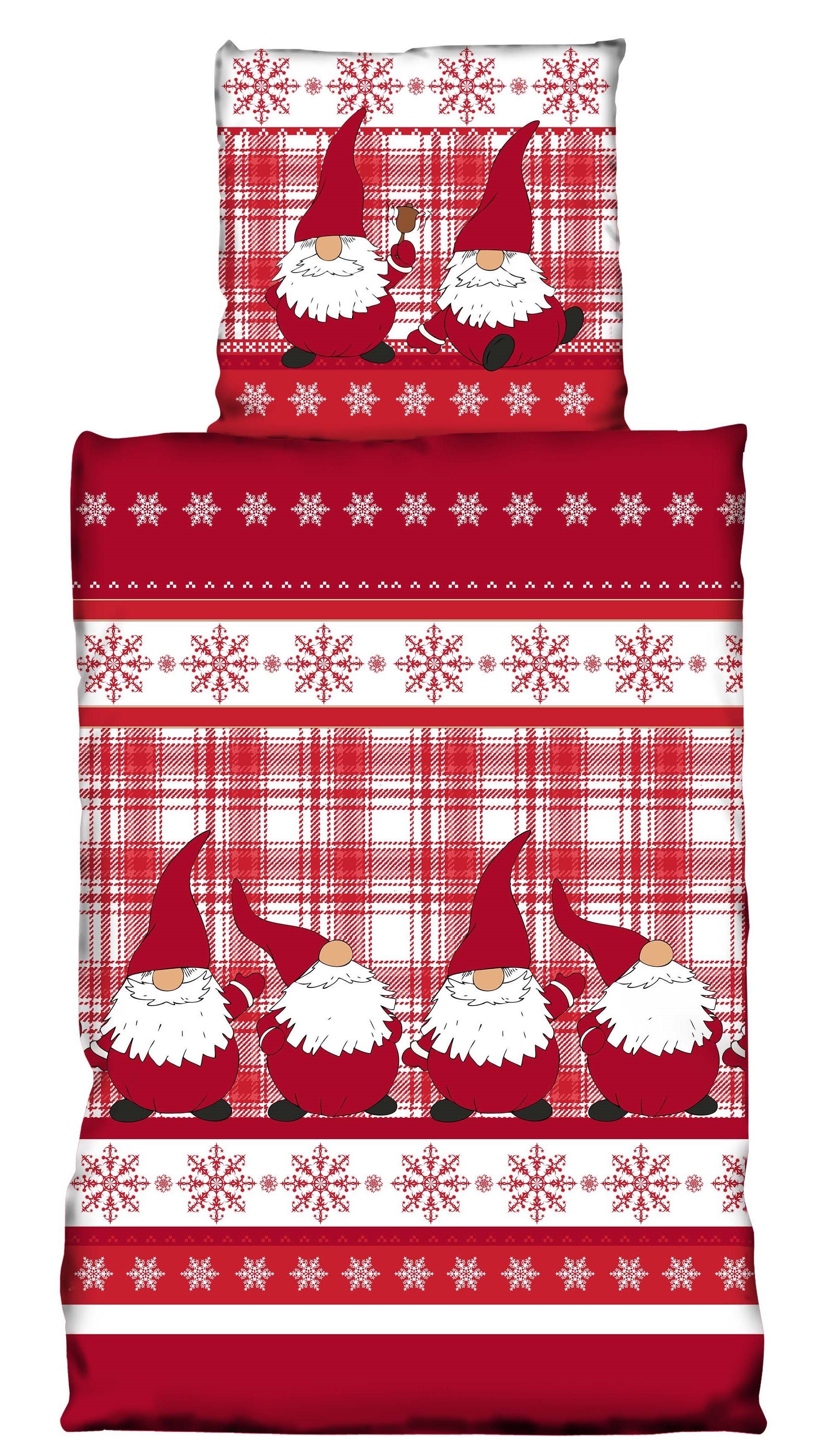 One Home Bettwäsche Wichtel, Fleece, 4 teilig, kariert und Weihnachten günstig online kaufen