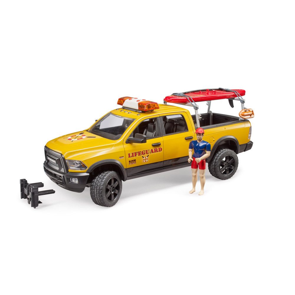 Spielzeug-Auto bruder Pickup RAM 2500 Power Wagon Life Guard mit Figur gelb 1:16