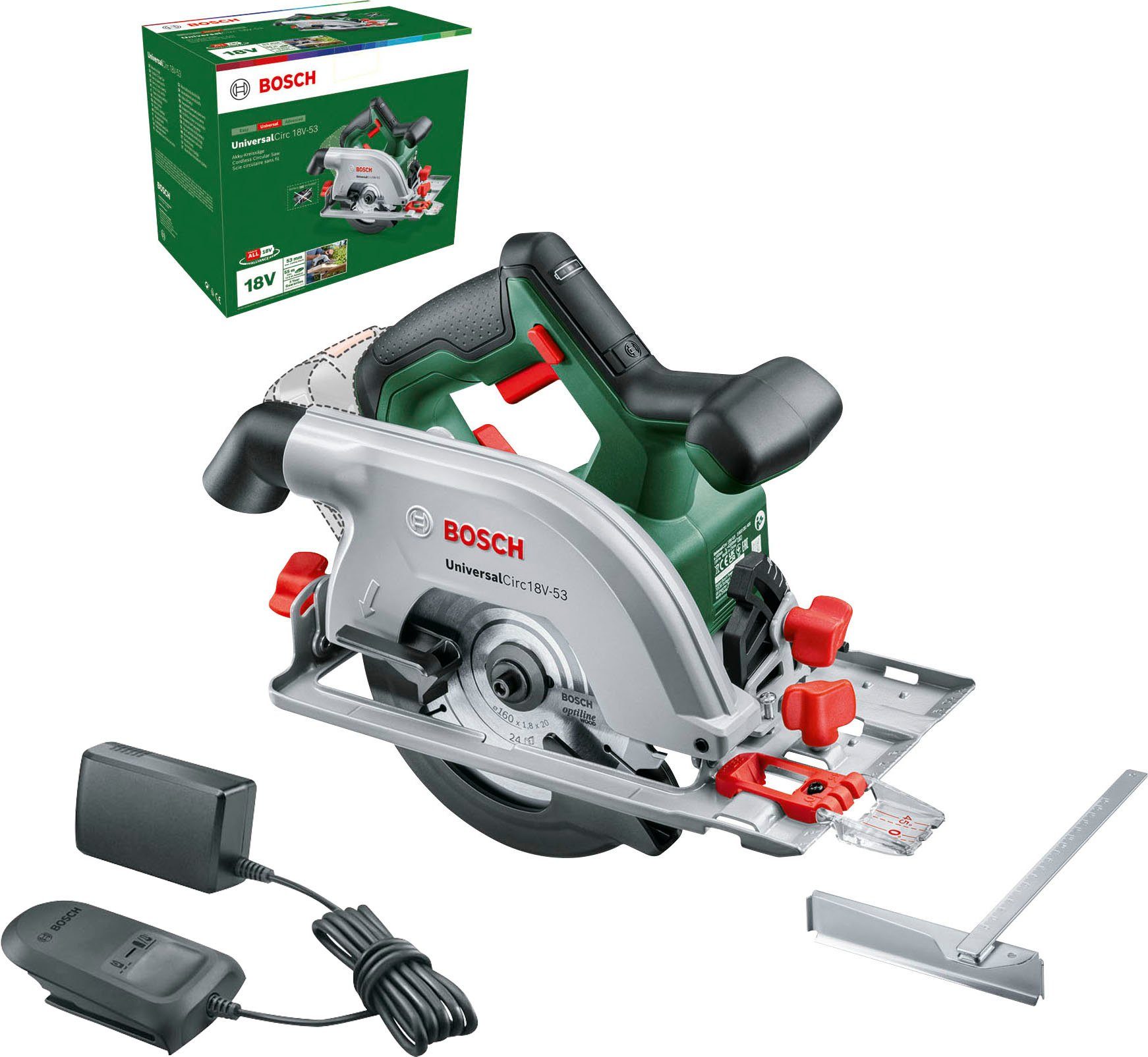 Bosch Home & Garden Akku-Handkreissäge Akku Set, und UniversalCirc Ladegerät 18V-53, inkl