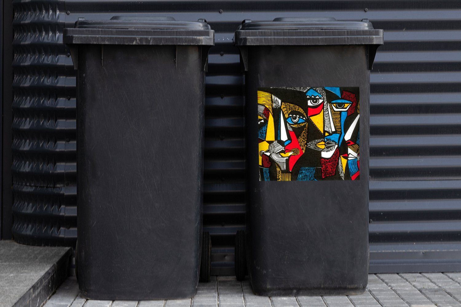 MuchoWow Wandsticker Abfalbehälter Mülltonne, Malerei Mülleimer-aufkleber, - Ölgemälde Container, Sticker, (1 - St), Kubismus