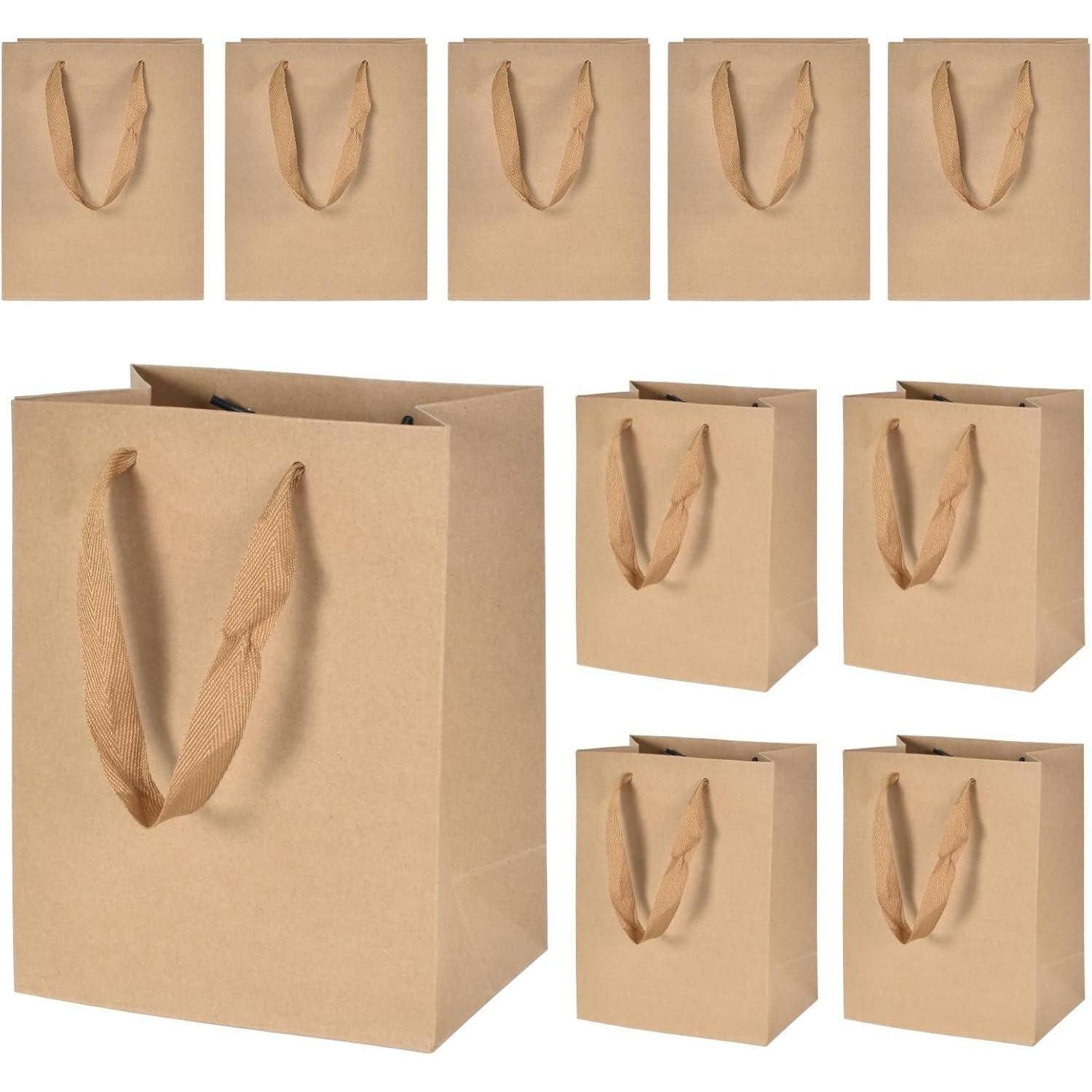 LuxusKollektion Geschenktüten Geschenktüte Kraftpapier Henkel 10Stück Geburtstag Braun, (10St)