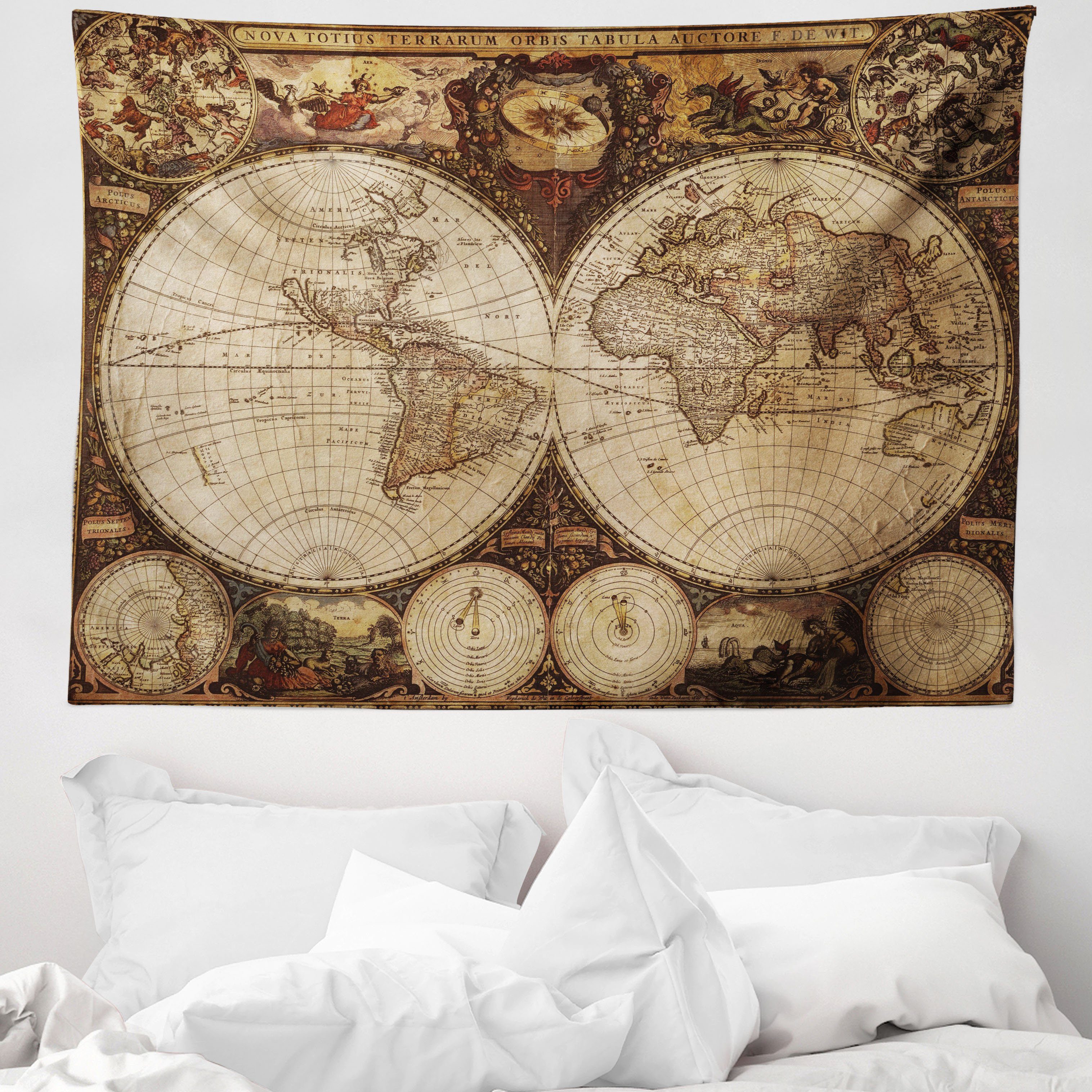 Wandteppich aus Weiches Mikrofaser Stoff Für das Wohn und Schlafzimmer, Abakuhaus, rechteckig, Weltkarte Historische alte Atlas
