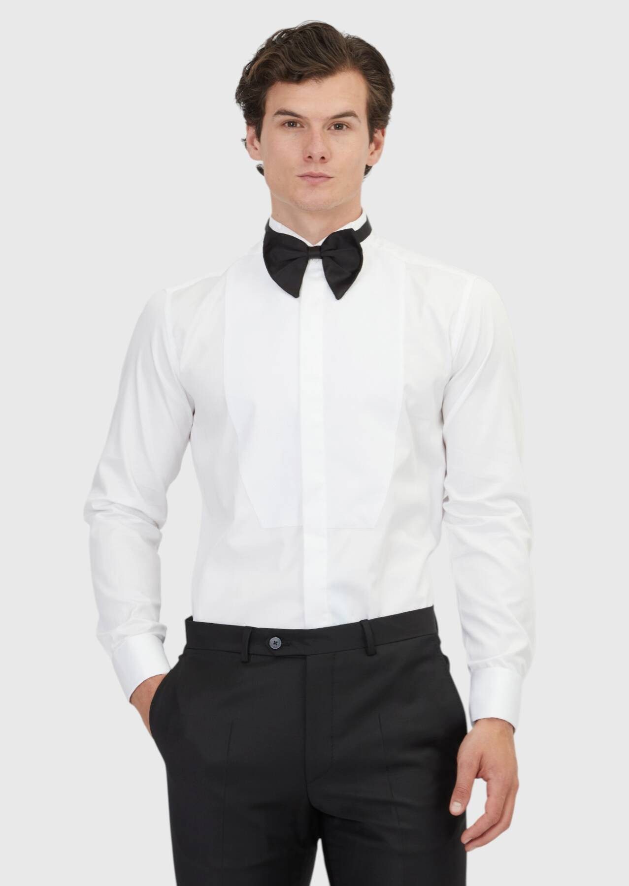 RAMSEY Hemdbluse Weiße Tuxedo Hemden mit Doppelmanschette
