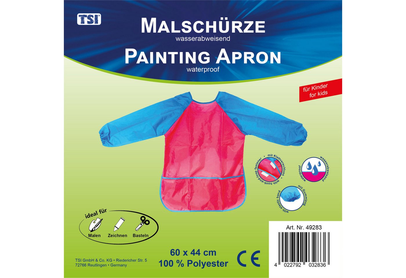 TSI Schreibwaren Malschürze Malschürze für Kinder 60x44cm (B x H), Farbe pink