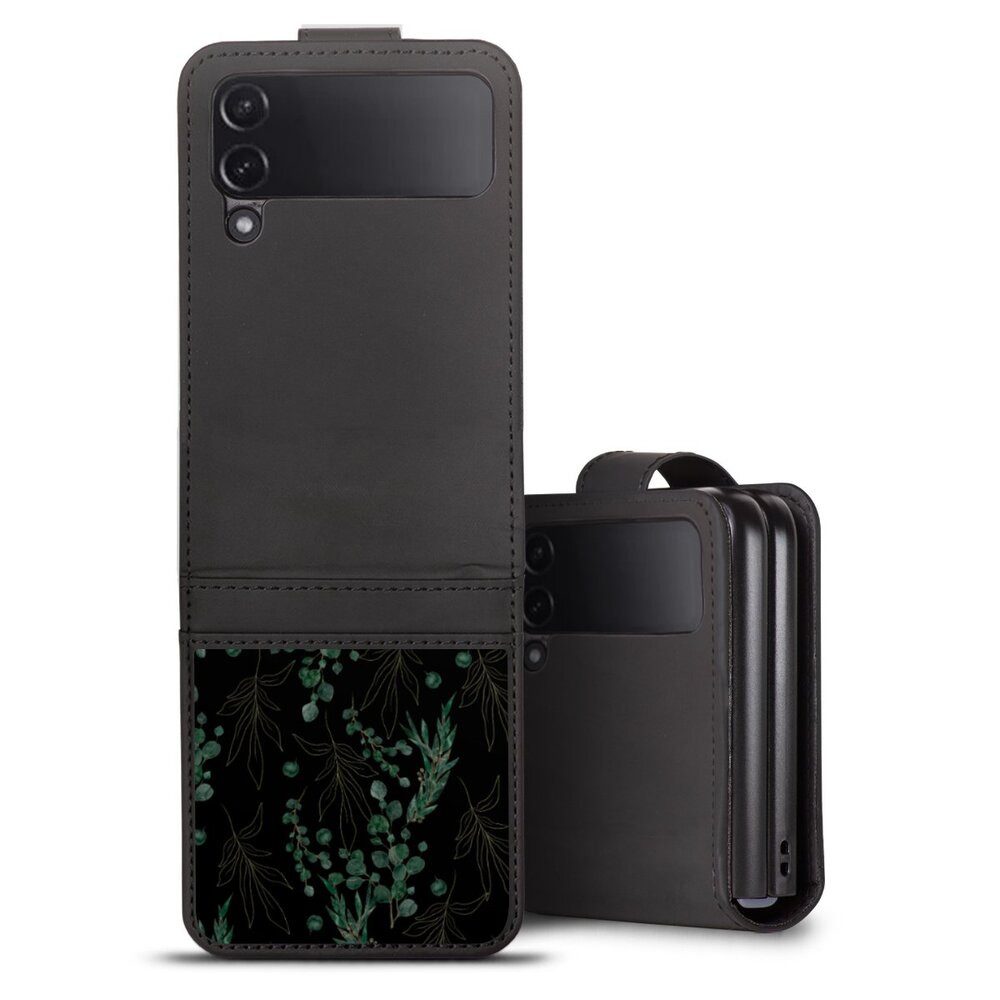 DeinDesign Handyhülle Eukalyptus Blätter Natur Eukalyptusblätter Black, Samsung Galaxy Z Flip 4 Hülle Handy Flip Case Wallet Cover