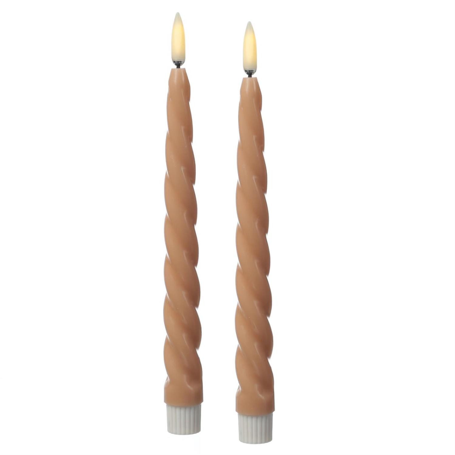 LED-Kerze LED Stabkerzen Twist Tafelkerzen gedreht Echtwachs H: 25cm rosa 2St