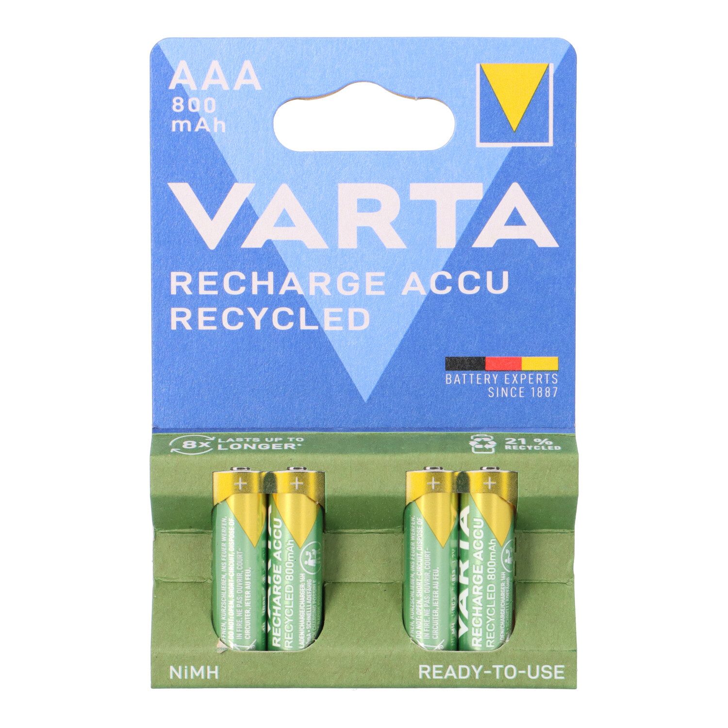 VARTA Varta Recharge AAA Micro Accu Recycled Ni-MH 1,2V 800mAh 4er Blister Akku