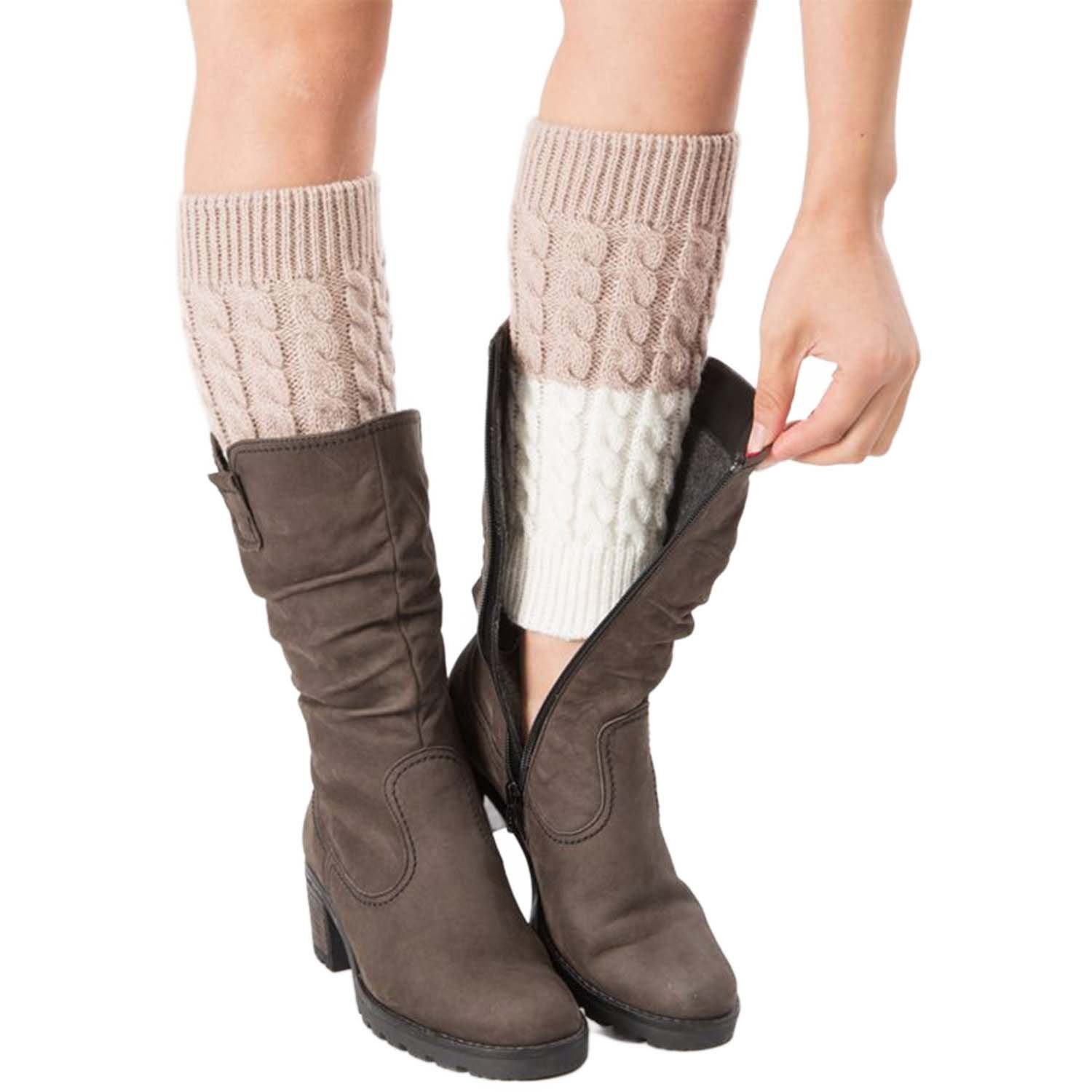 Daisred Beinstulpen 1Paar Damen Stulpen Beinwärmer Stulpen Overknees Socken (1-St) Höhe verstellbar Beige+Weiß